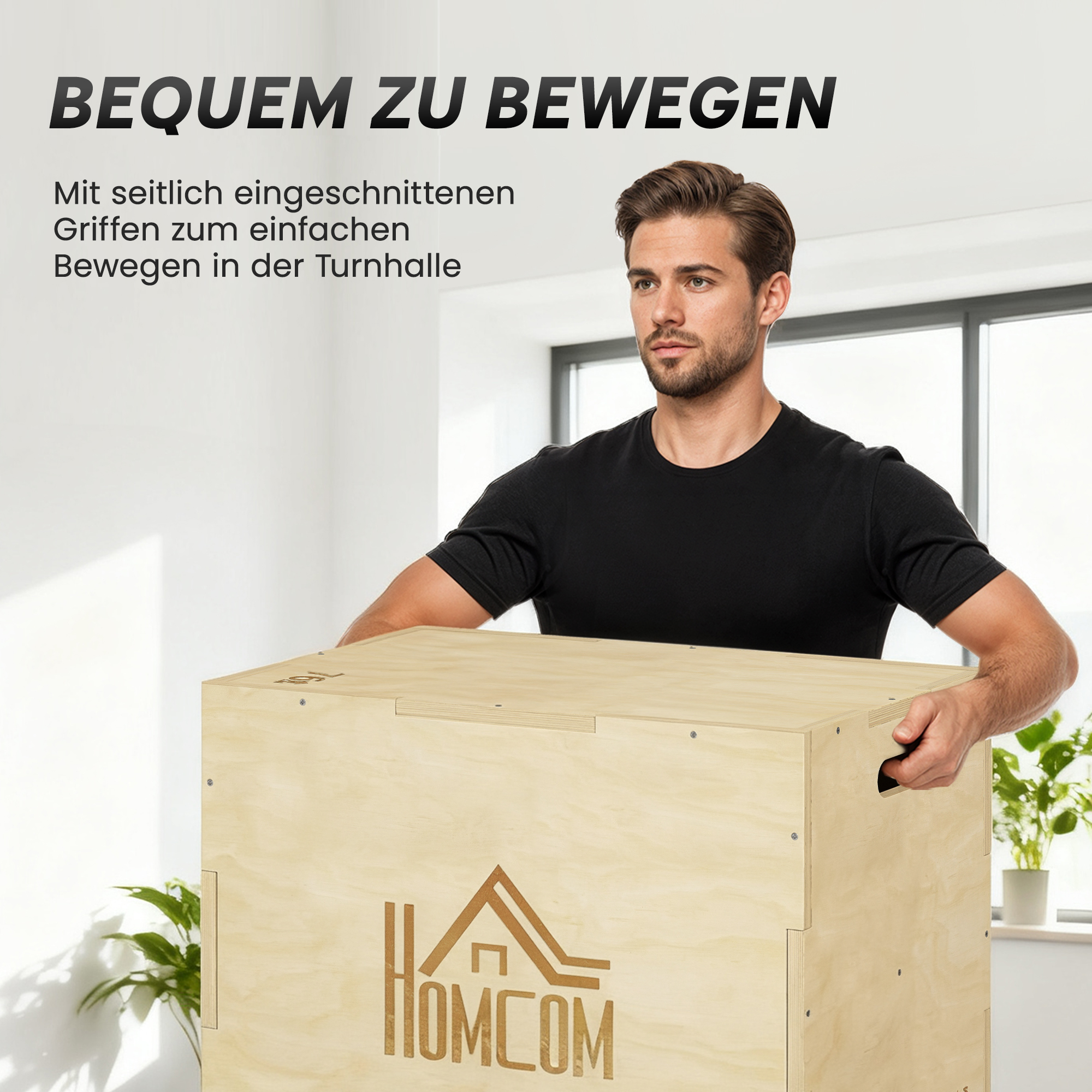 3-in-1 Plyo Box Holz Plyometrische Sprungbox mit 3 Sprunghöhen Griffen 61 x 51 x 76 cm Naturholz