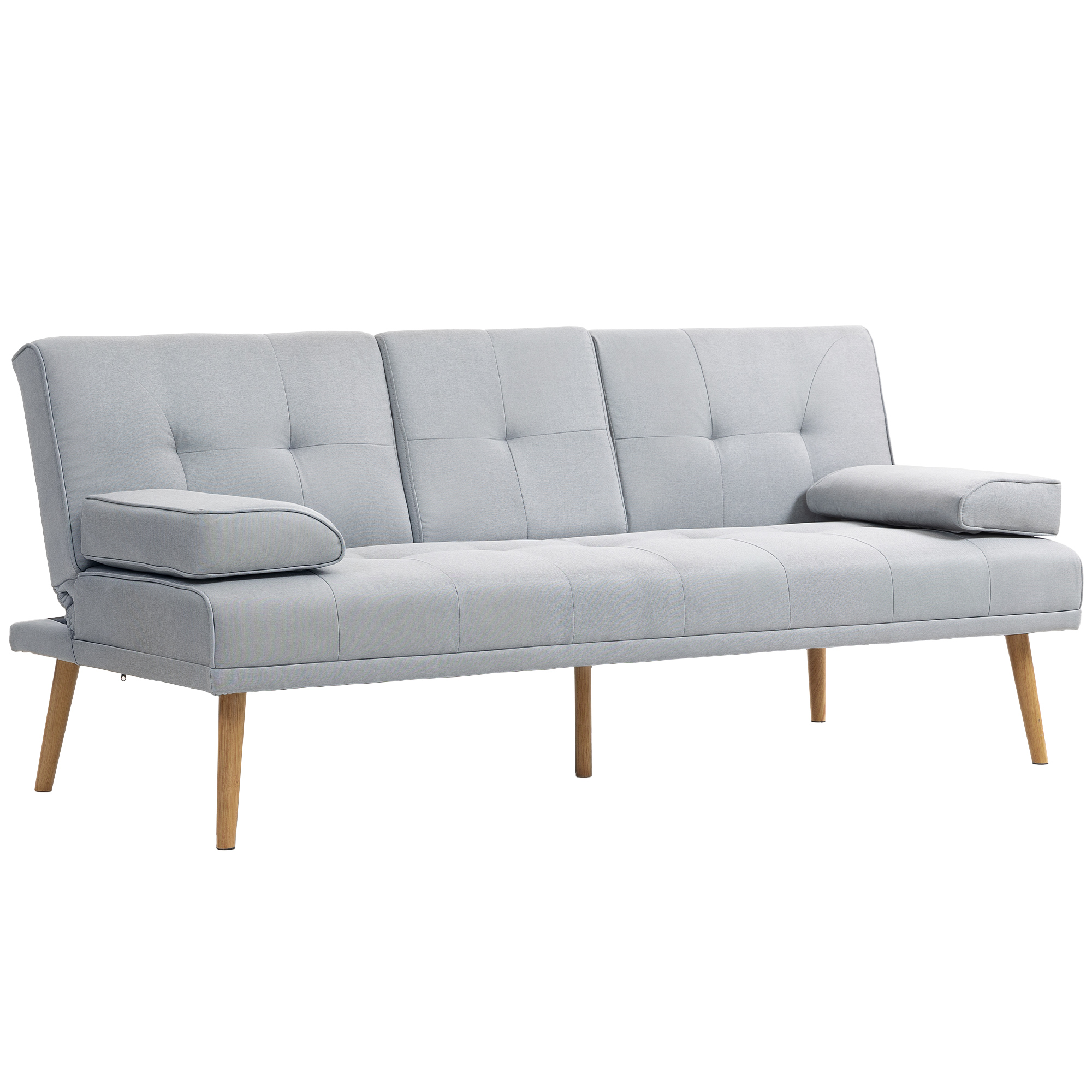 Schlafsofa, 3-Sitzer-Sofa, Bettsofa mit Klappbarem Tisch, Stoffsofa mit Leinenoptik, Schlafcouch mit Becherhalter, im Skandi-Design, bis 250 kg Belastbar, Hellgrau