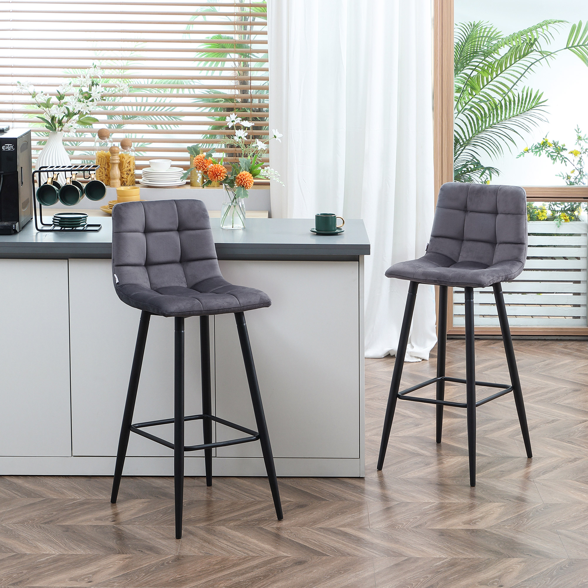 2er-Set Barhocker mit Fußstütze im Retrodesign 42 cm x 47 cm x 105 cm Grau
