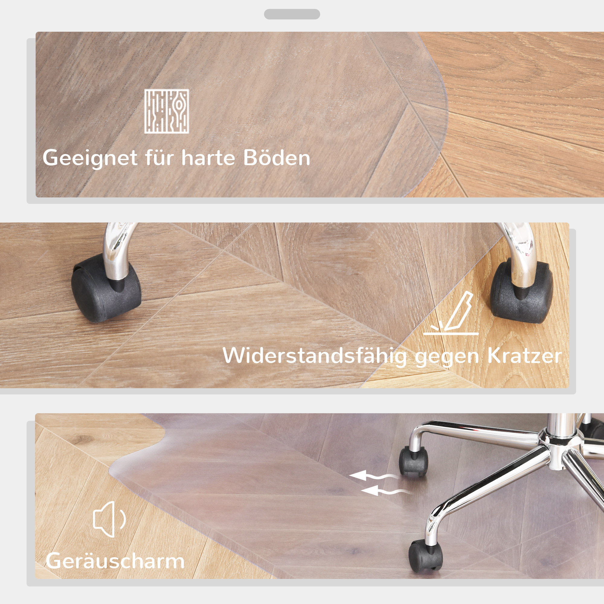 Stuhlunterlage für Hartböden, 90 x 120 cm, rutschfest, transparent Bodenmatten zum Schutz von Holz und Fliesen, für Büro und Zuhause