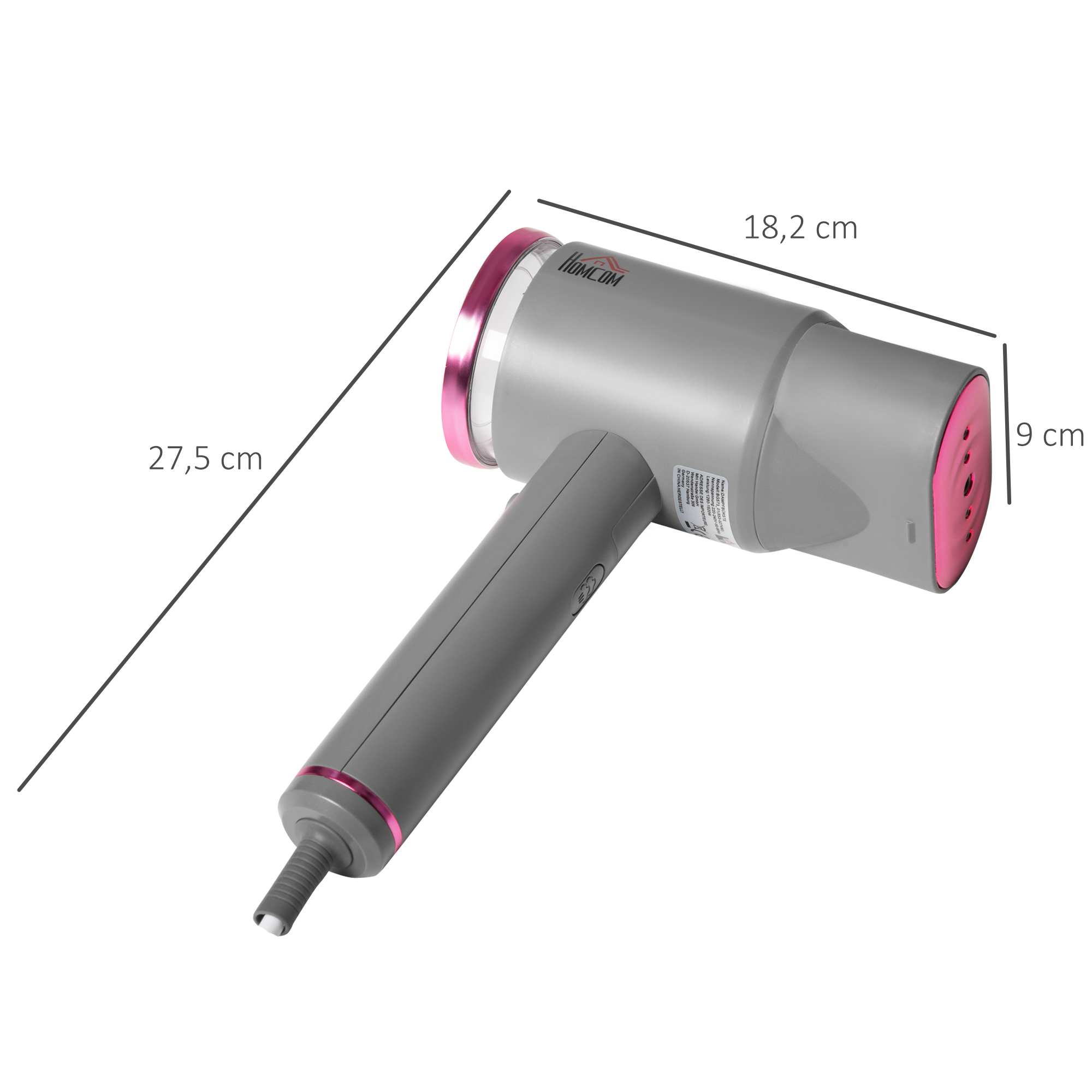 Dampfglätter Dampfbürste Steamer Reisebügeleisen faltbar Kleidung Hemden Dampfbügeleisen mit 160 ml Wassertank 1520 W schnelles Aufheizen Aluminium Kunststoff Grau+Rosa 27,5 x 18,2 x 9 cm