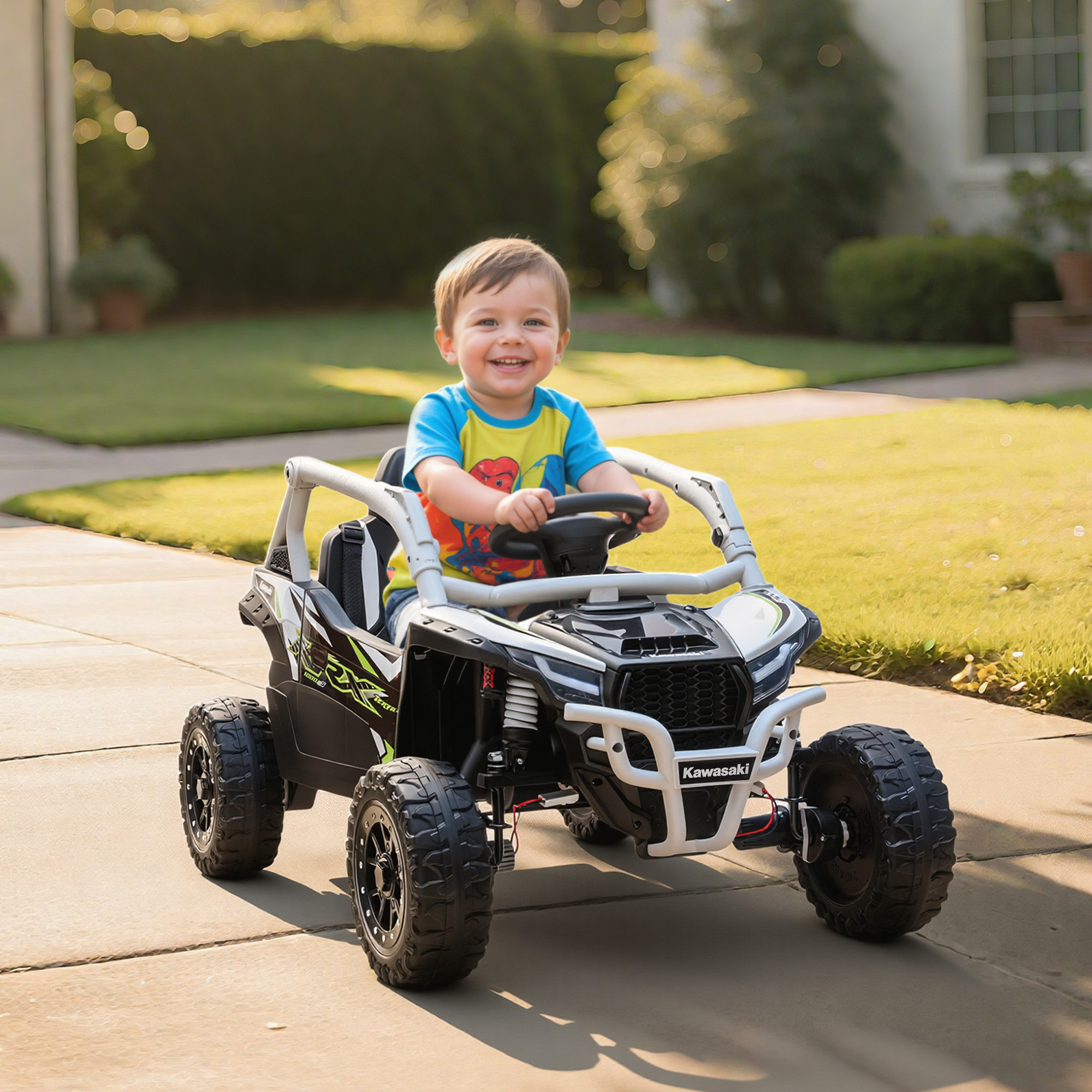 12V Elektrisches Geländefahrzeug für Kinder, Fernbedienung, LED-Lichter, Musik, Hupe, für Kinder von 3-8 Jahren, Grau