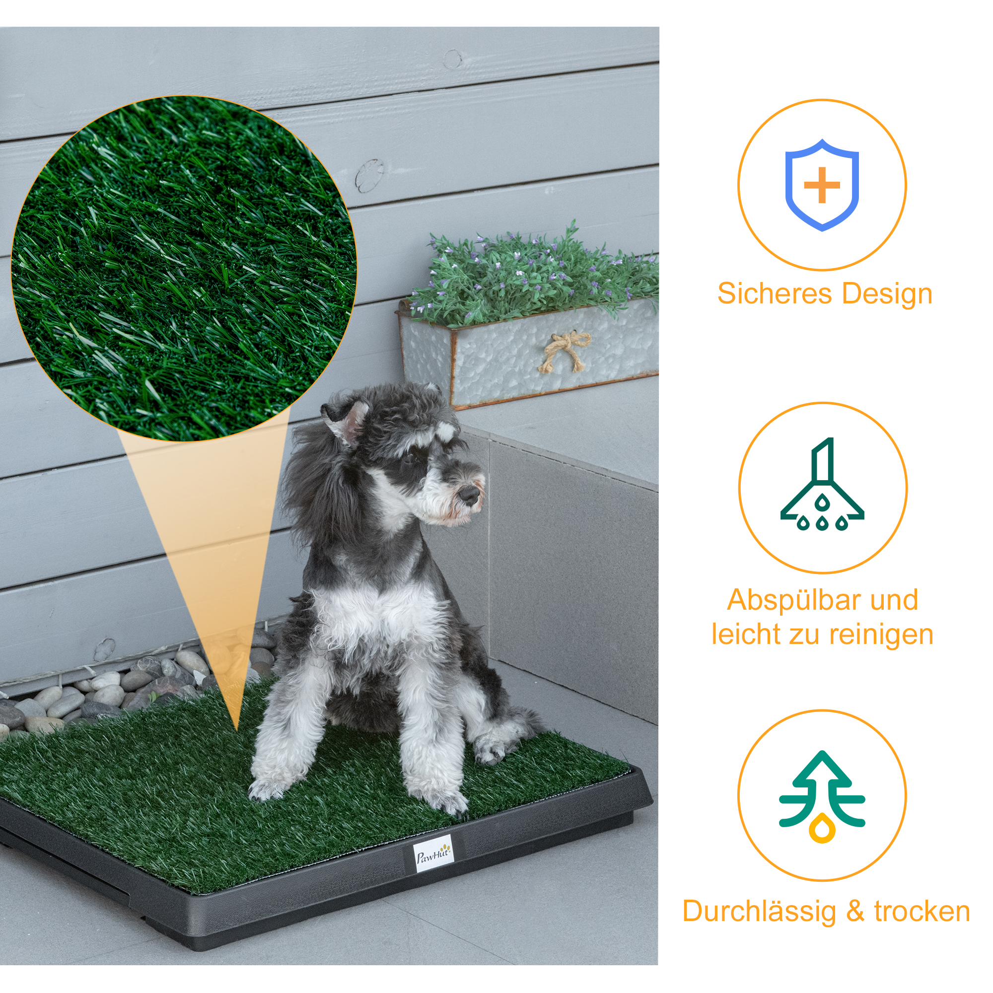 Hundetoilette mit Gras 63 x 51 cm Hundeklo Waschbar Welpentoilette Welpenklo mit herausnehmbarer Schublade, Trainingsunterlage für Kleine Hunde Große Hunde