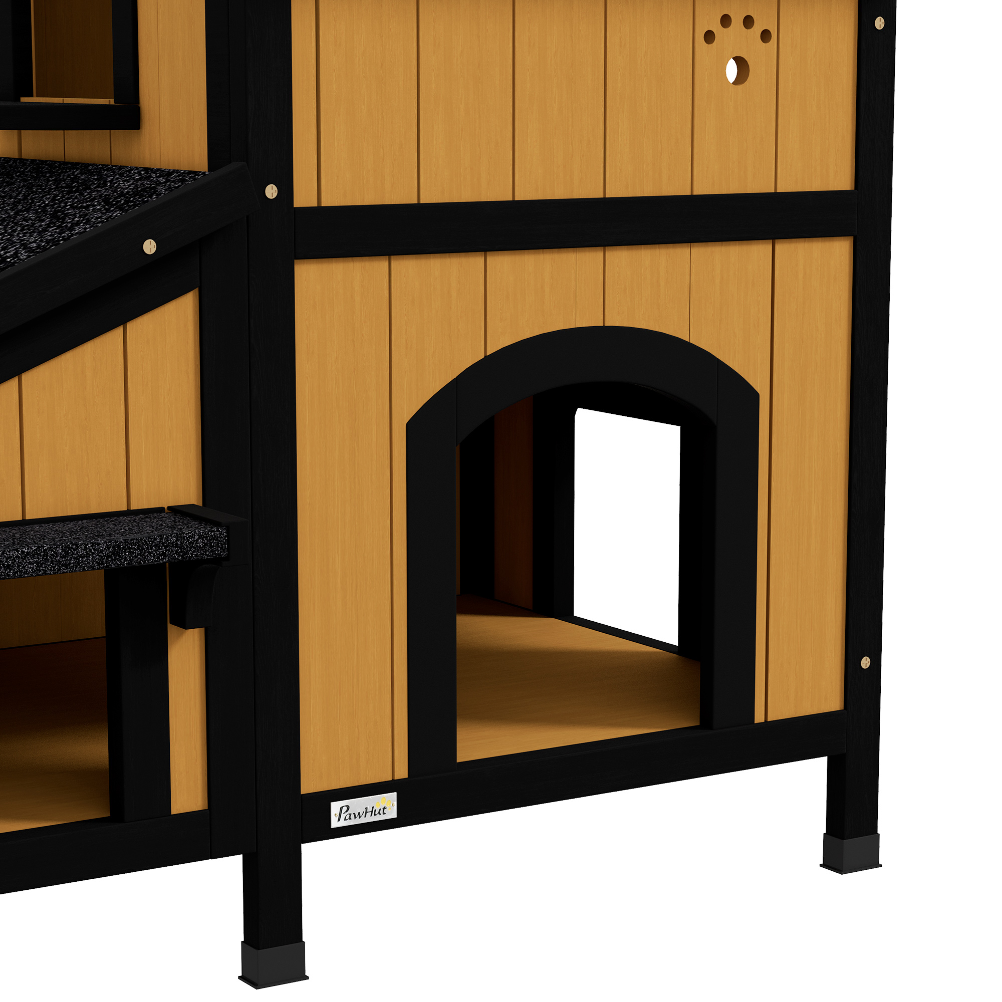 Katzenhaus Katzenhütte Katzenhöhle, inkl, Blumenkasten, 96 cm x 65 cm x 85,5 cm, Gelb + Weiß + Schwarz