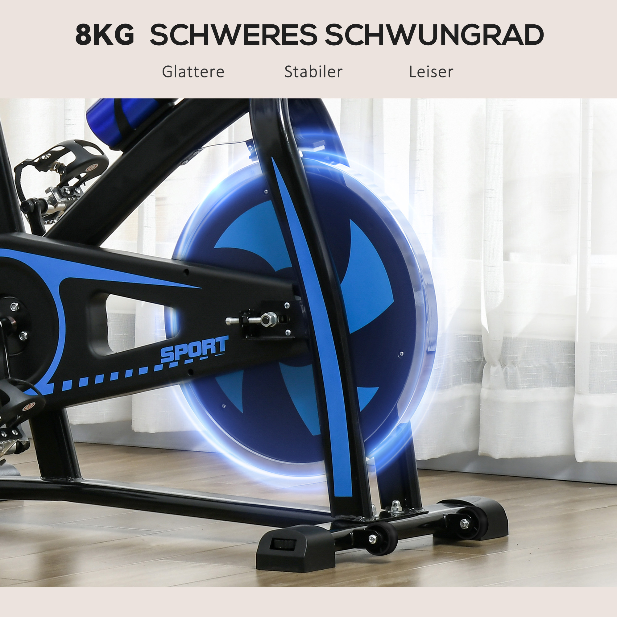 Heimtrainer, leise, anpassbarer Widerstand, Pulssensor, Monitor, Blau