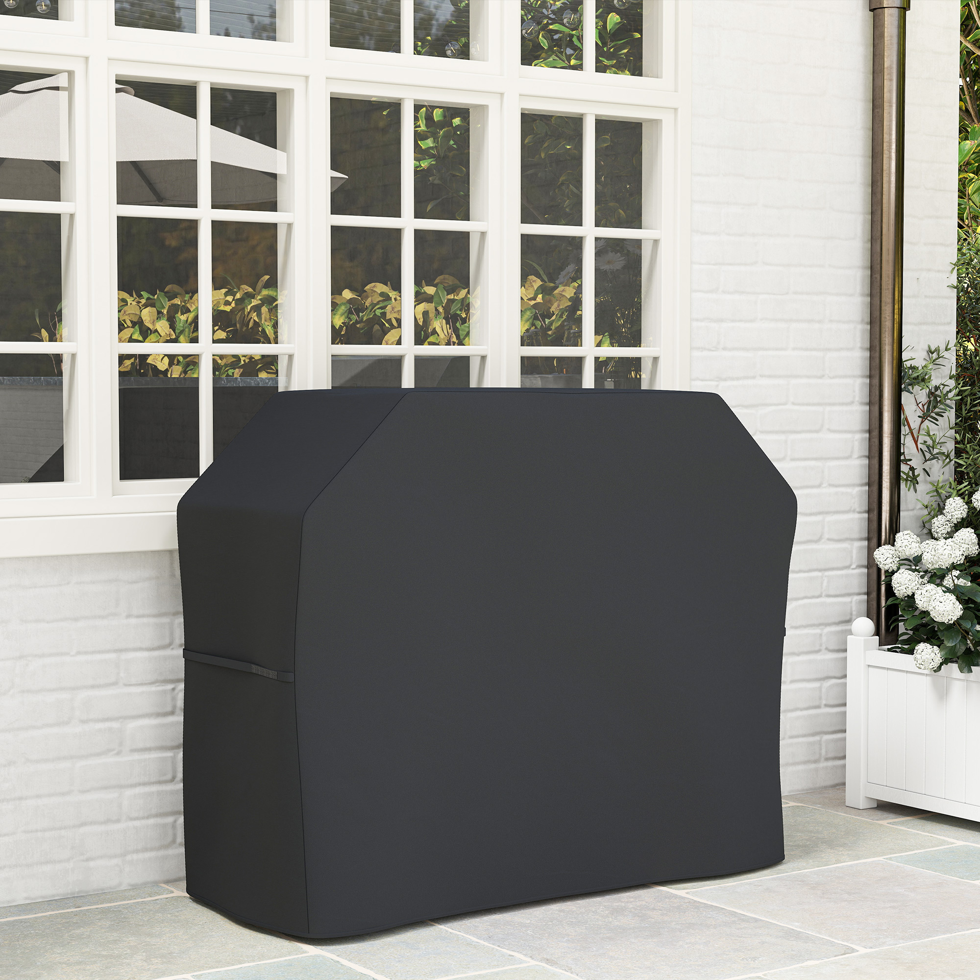 Grillabdeckung Schutzabdeckung für Grill Grillplane, wetterbeständig, 147 x 61 x 120cm, Schwarz