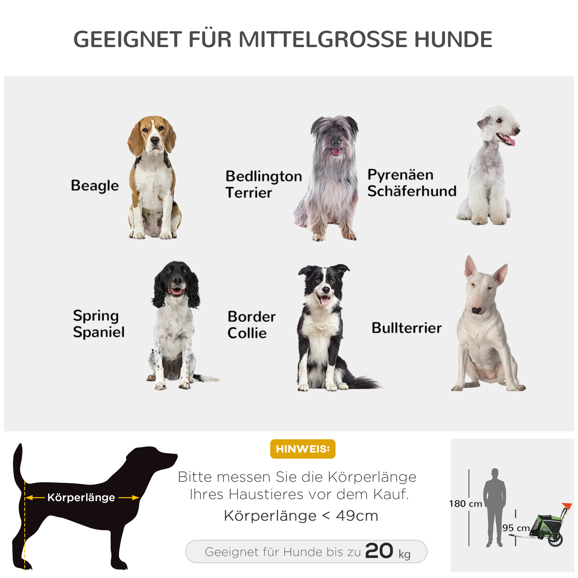 2-in-1 Hundebuggy Hundejogger Fahrradanhänger bis 20kg 2 Reflektoren 1 Sicherheitsleine 150 x 68 x 95 cm Grün