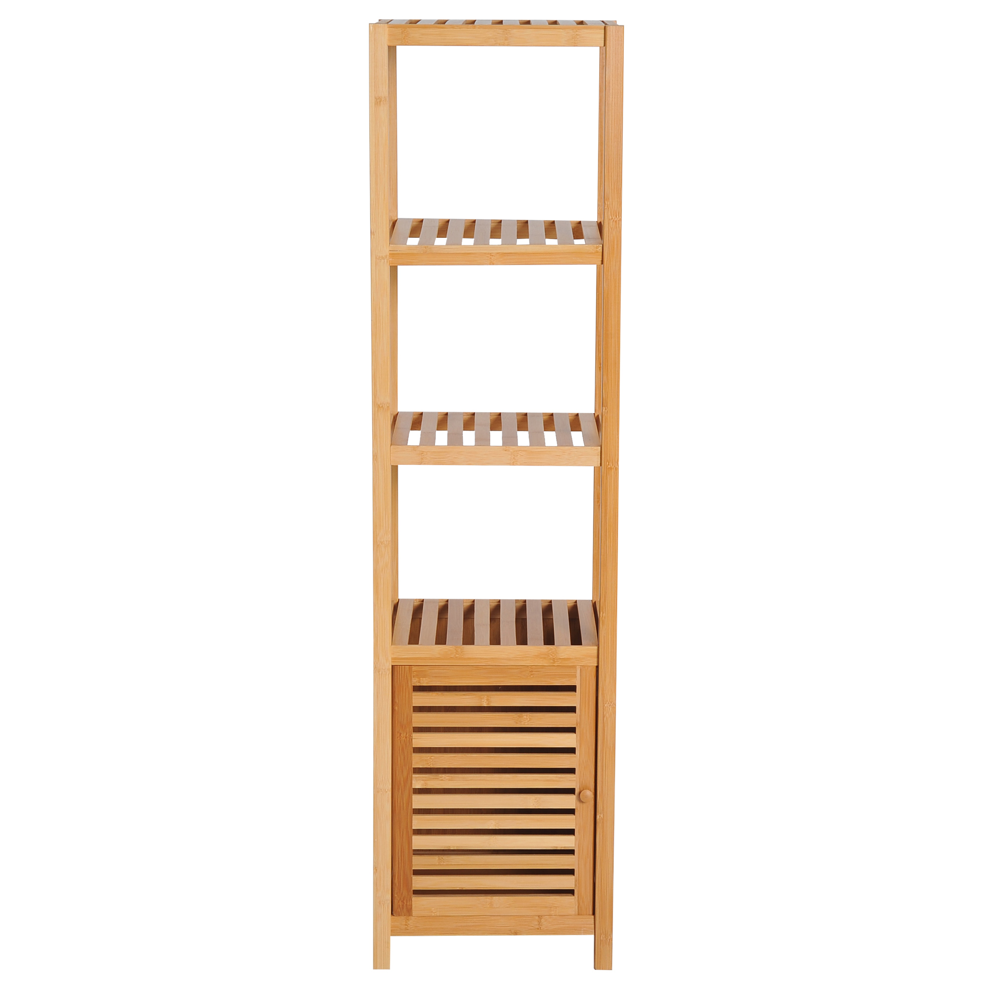 Badezimmerschrank, freistehend, 3 Regalböden, schmal & hoch, Lamellentür, 36 x 33 x 140cm Badezimmerschrank, freistehend, 3 Regalböden, schmal & hoch, Lamellentür, 36 x 33 x 140cm