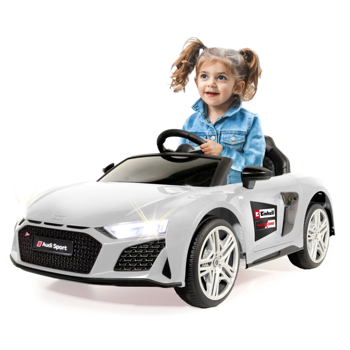 Kinderfahrzeug Audi R8 Spyder weiß Einhell Power X-Change inkl. Starter Set