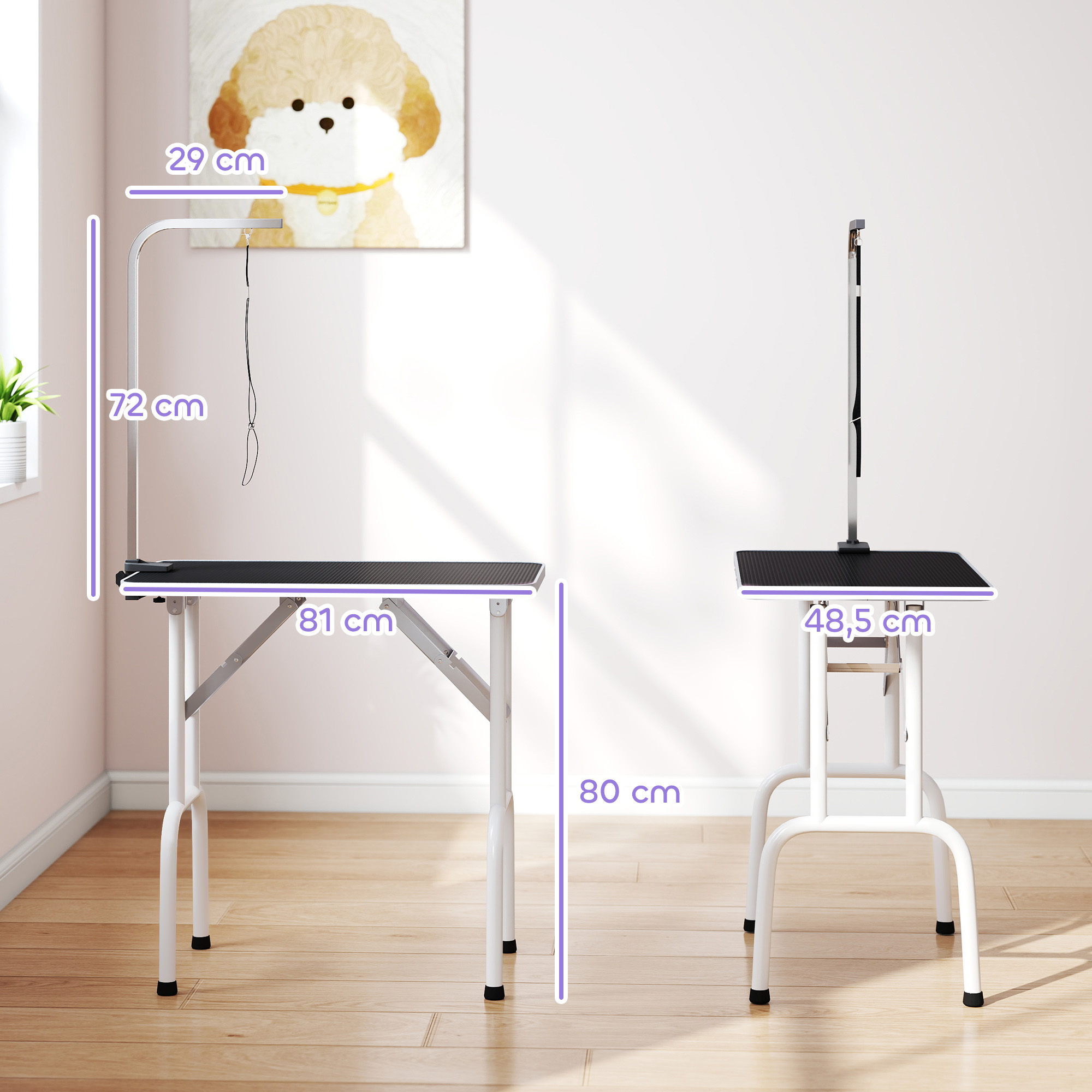 Trimmtisch für Hunde Hundepflegetisch mit Schlinge klappbar Stahlbeine rutschfest Tischplatte 81x48,5x80 cm Schwarz