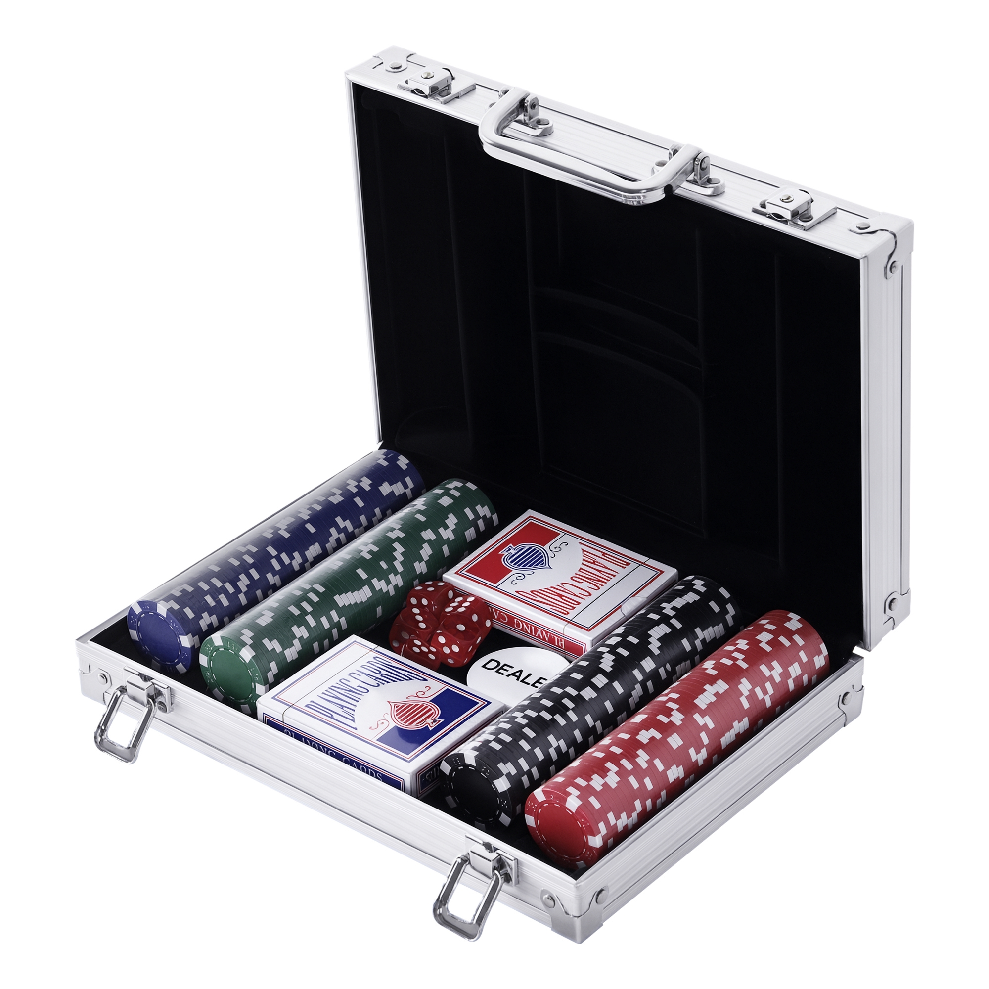 Pokerkoffer Pokerset 200 Pokerchips 2xKartenspiel 5xWürfel 1xAlukoffer Poker Set Jetons Koffer Alu+ Polystyrol 29,5x20,5x6,5 cm