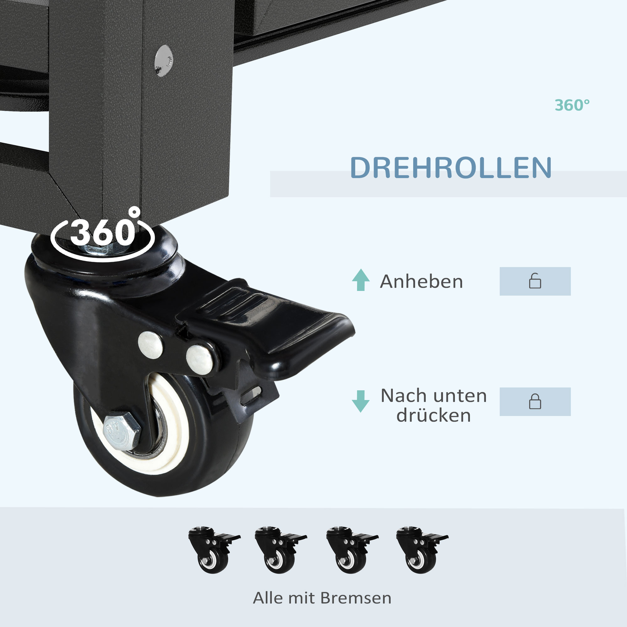 Hundebox Hundekäfig, inkl, Bodenwanne, Verriegelung, Universalrollen, 94 cm x 58 cm x 78 cm, Schwarz