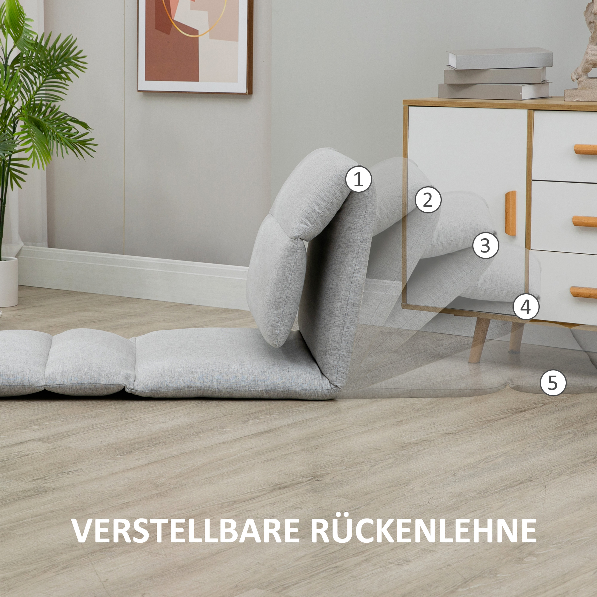 Bodensessel, Gästematratze, Leinenoptik, atmungsaktive Obermaterial, Hellgrau