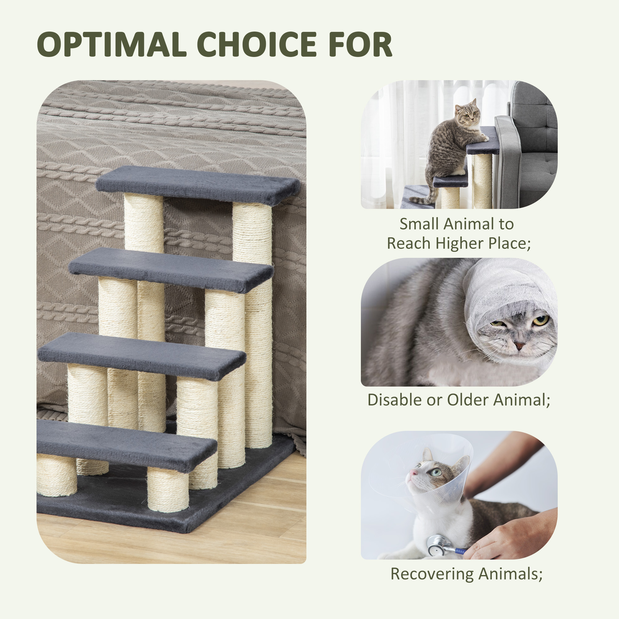Hundetreppe 4 Stufen 59 cm Hoch Haustiertreppe für Katze und Hunde Hunderampe Katzentreppe Einstiegshilfe für Bett, Sofa, Couch Grau