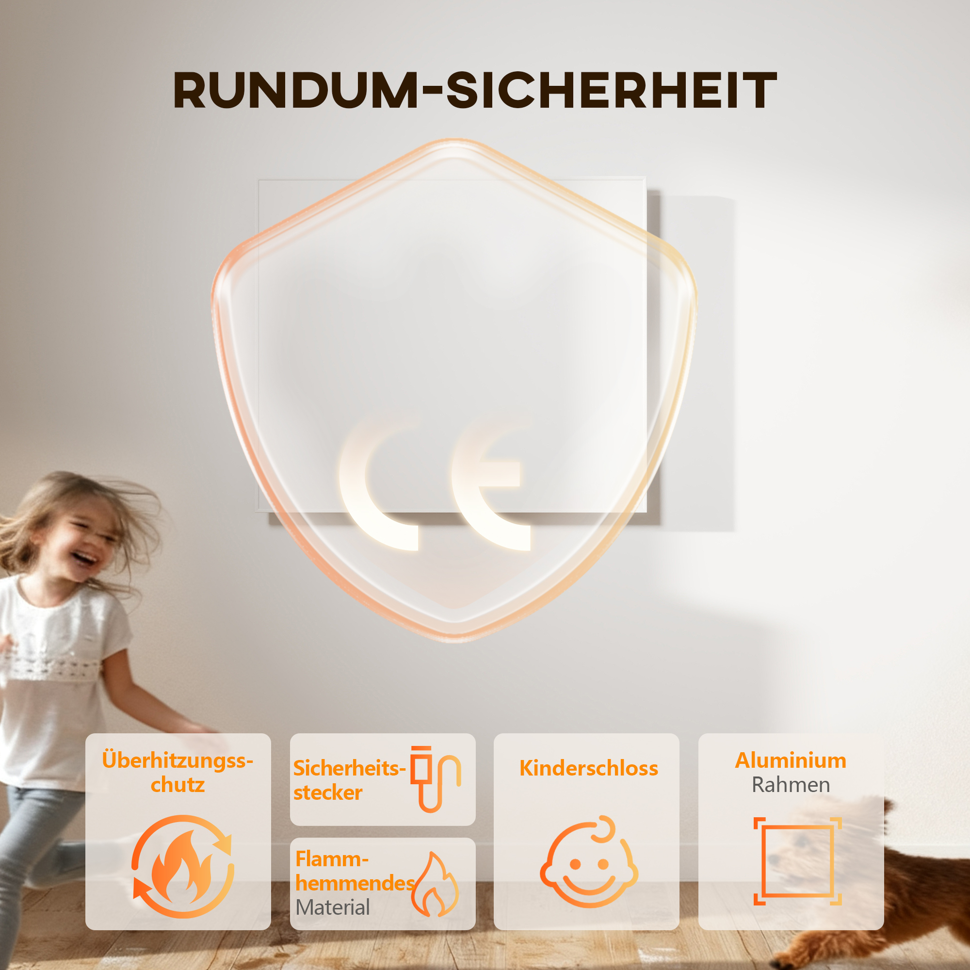 Elektrischer Heizer, Wandmontage, Infrarot-Heizung, energiesparend, Thermostat, Timer, Fernbedienung, Überhitzungsschutz