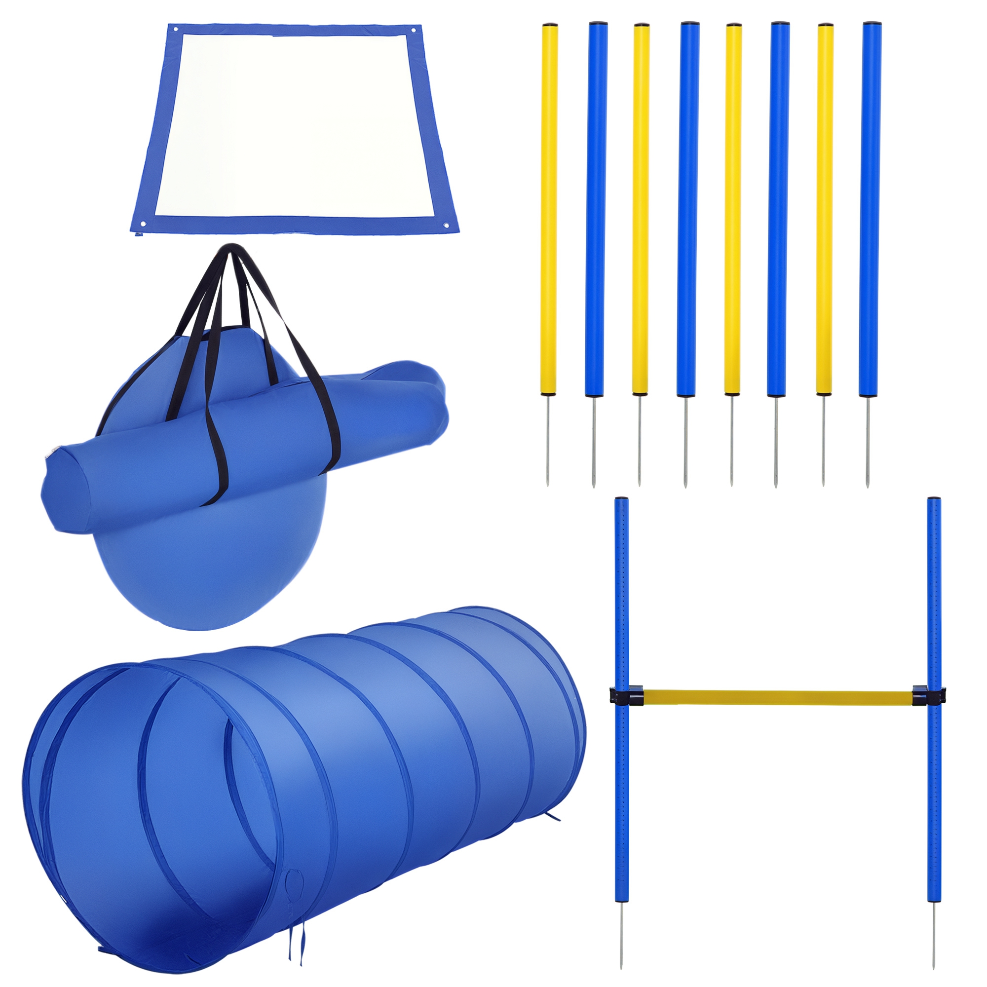 Agility-Übungs-Set Slalom-Hürden-Tunnel Hundesport Trainingsplatz PE+Polyester Blau+Gelb Agility-Übungs-Set Slalom-Hürden-Tunnel Hundesport Trainingsplatz PE+Polyester Blau+Gelb