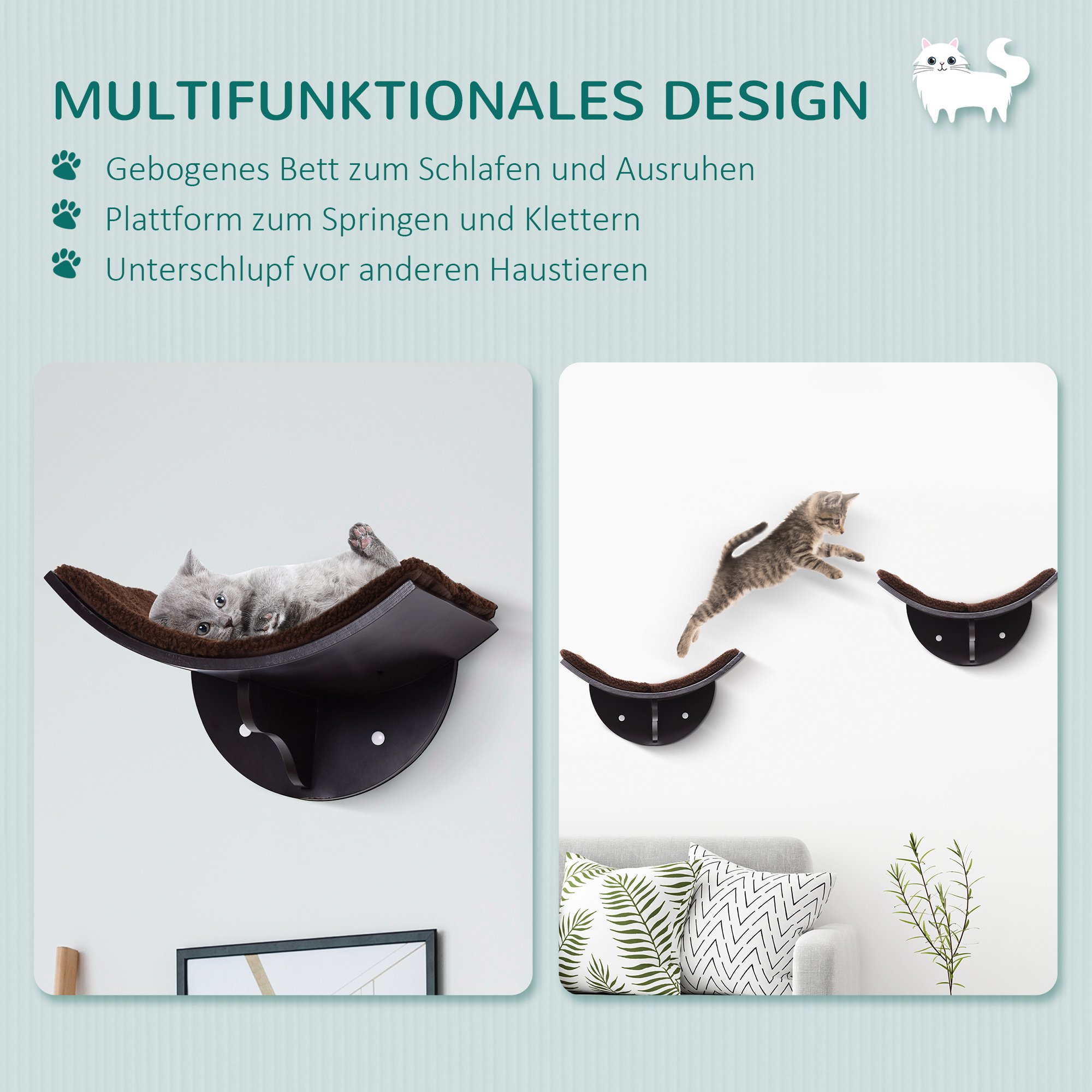 Katzenliege Katzen Wandliege Katzenbett Katzenregal Wandmontage Plüschauflage Braun 41 x 28 x 21 cm