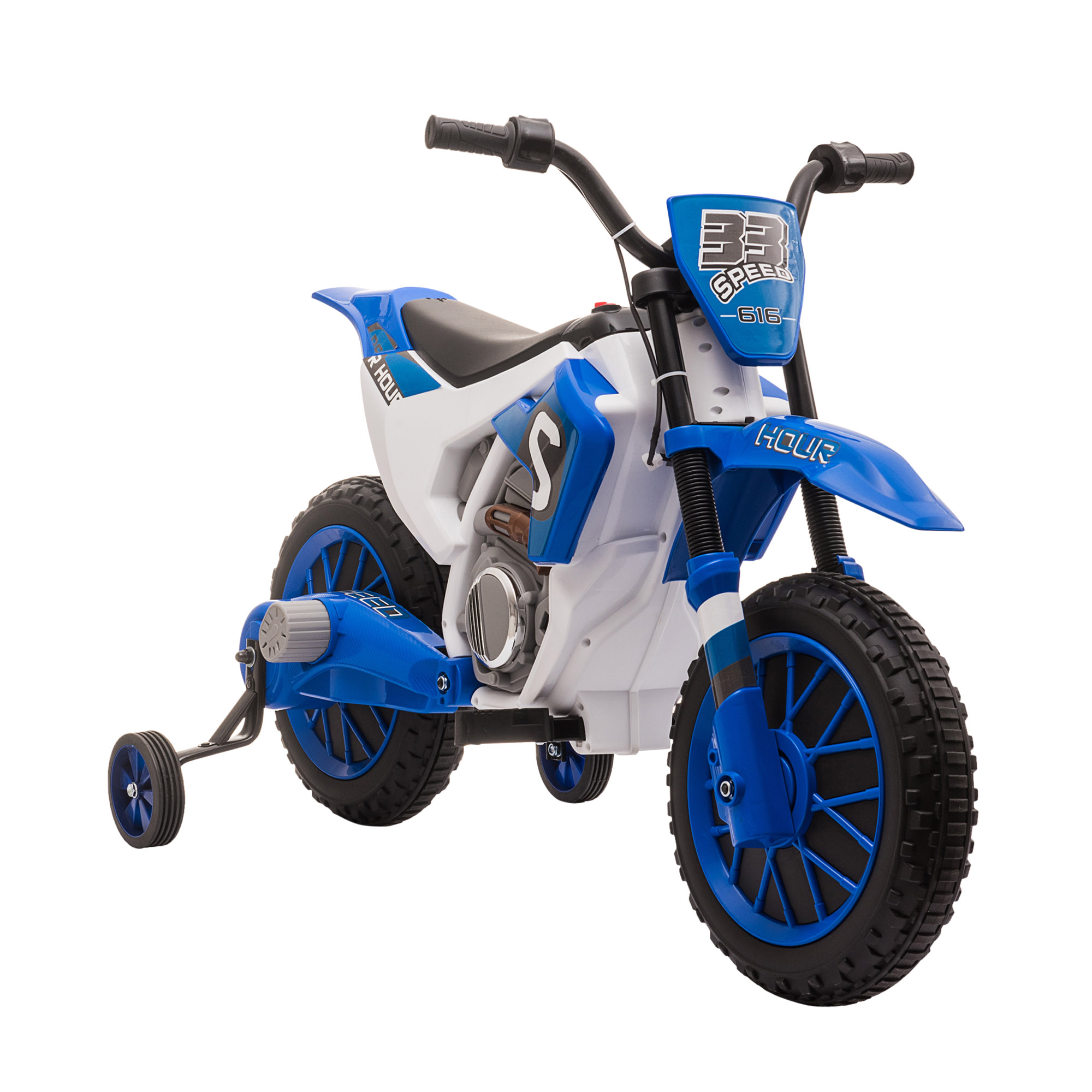 Kindermotorrad, Elektromotorrad, 45 Min Fahrzeit, mit Stützrädern, ab 3 Jahren, blau+weiß, 106,5 x 51,5 x 68cm