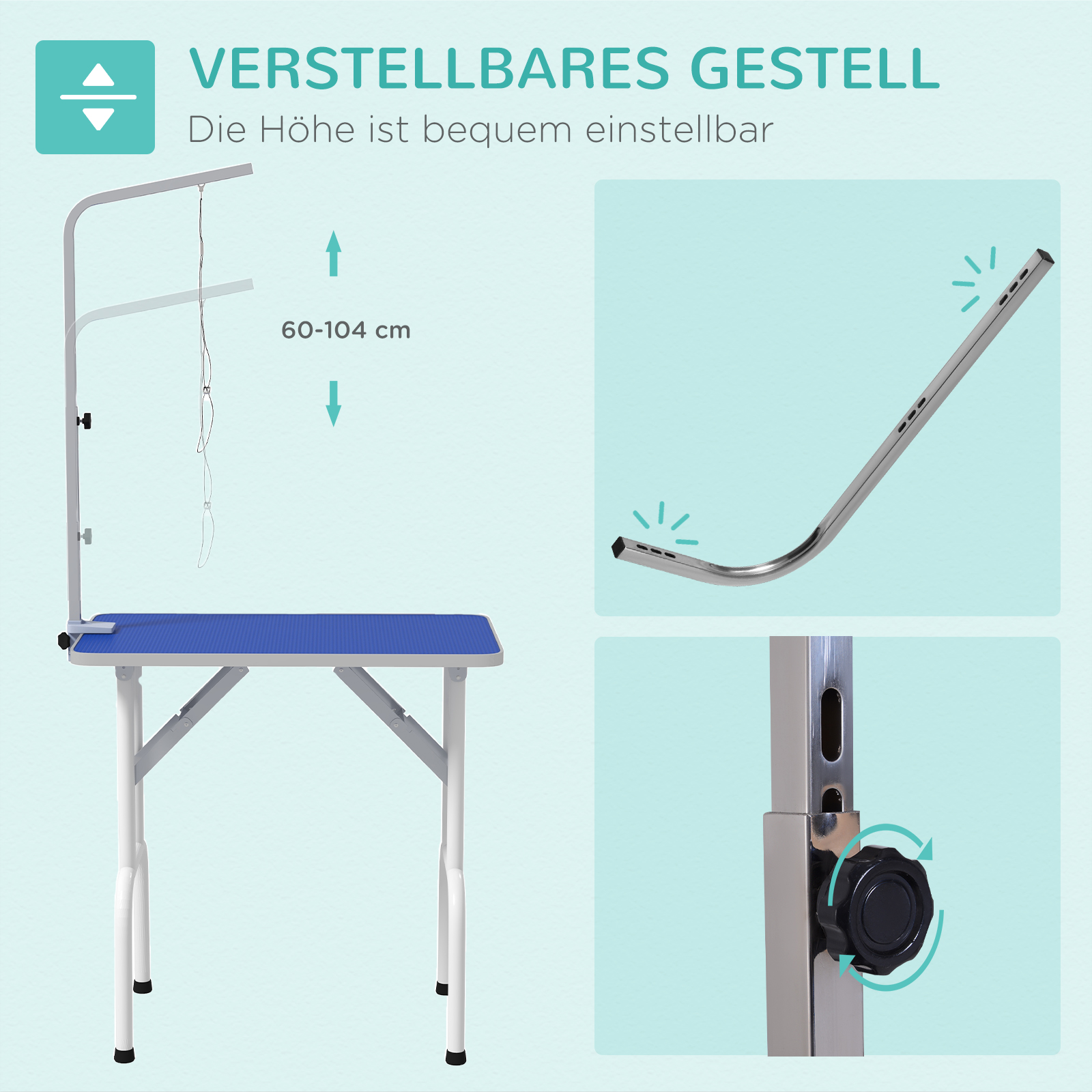 Haustier-Pflegetisch, zum Frisieren, Bürsten, Waschen von Haustieren, Metall, Blau