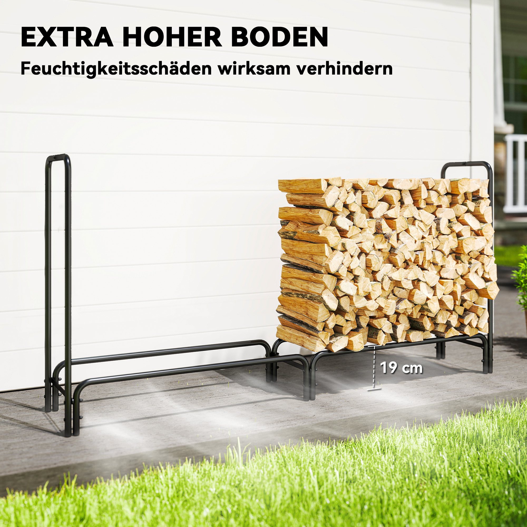 Feuerholzgestell, 0,6 m³, mit Abdeckung, pulverbeschichteter Metall, bis 200 kg, Schwarz/Dunkelgrün