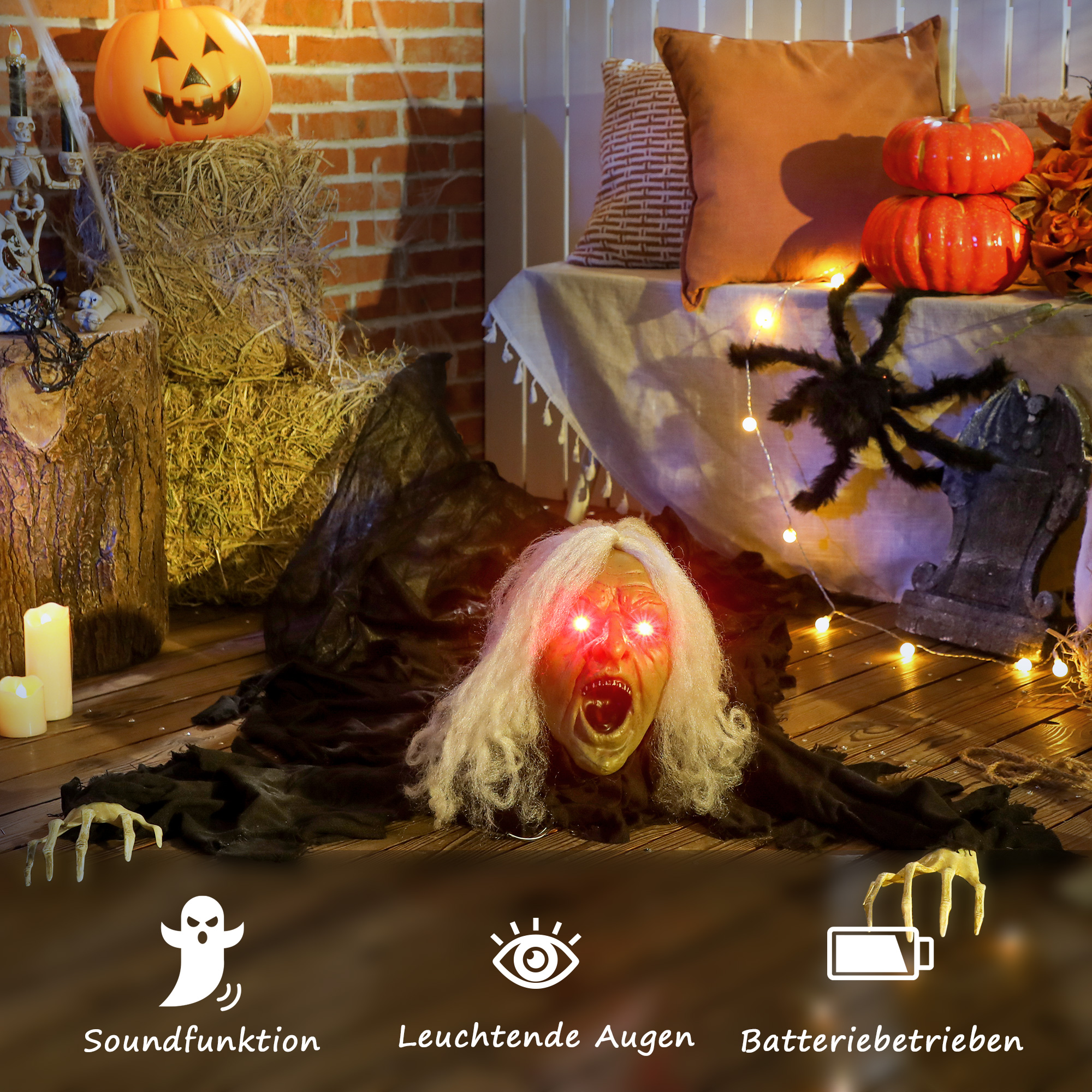 183cm Halloween Dekoration Halloween Zombie-Alte mit LED-Lichter, Soundfunktion, für Party