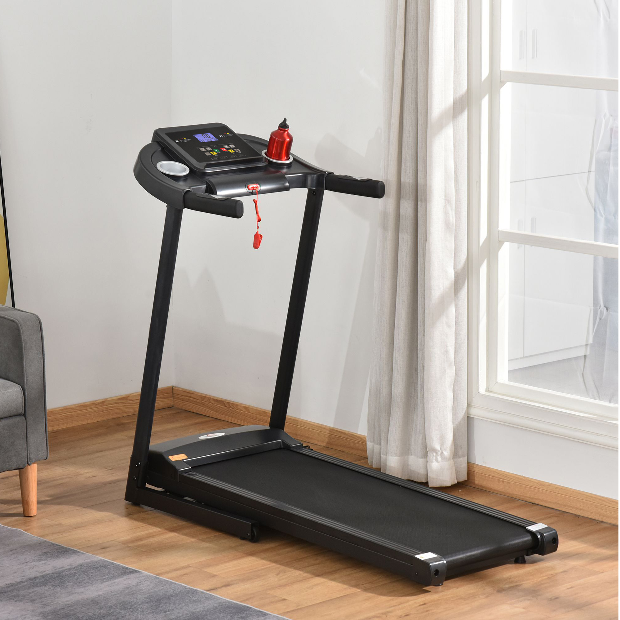 Laufband Klappbar elektrisch 500 W 1-12 km/h LED-Display Getränkehalter und Handyhalterung sehr gut geeignet für Home Gym Indoor Fitness Schwarz 134 x 60 x 118 cm