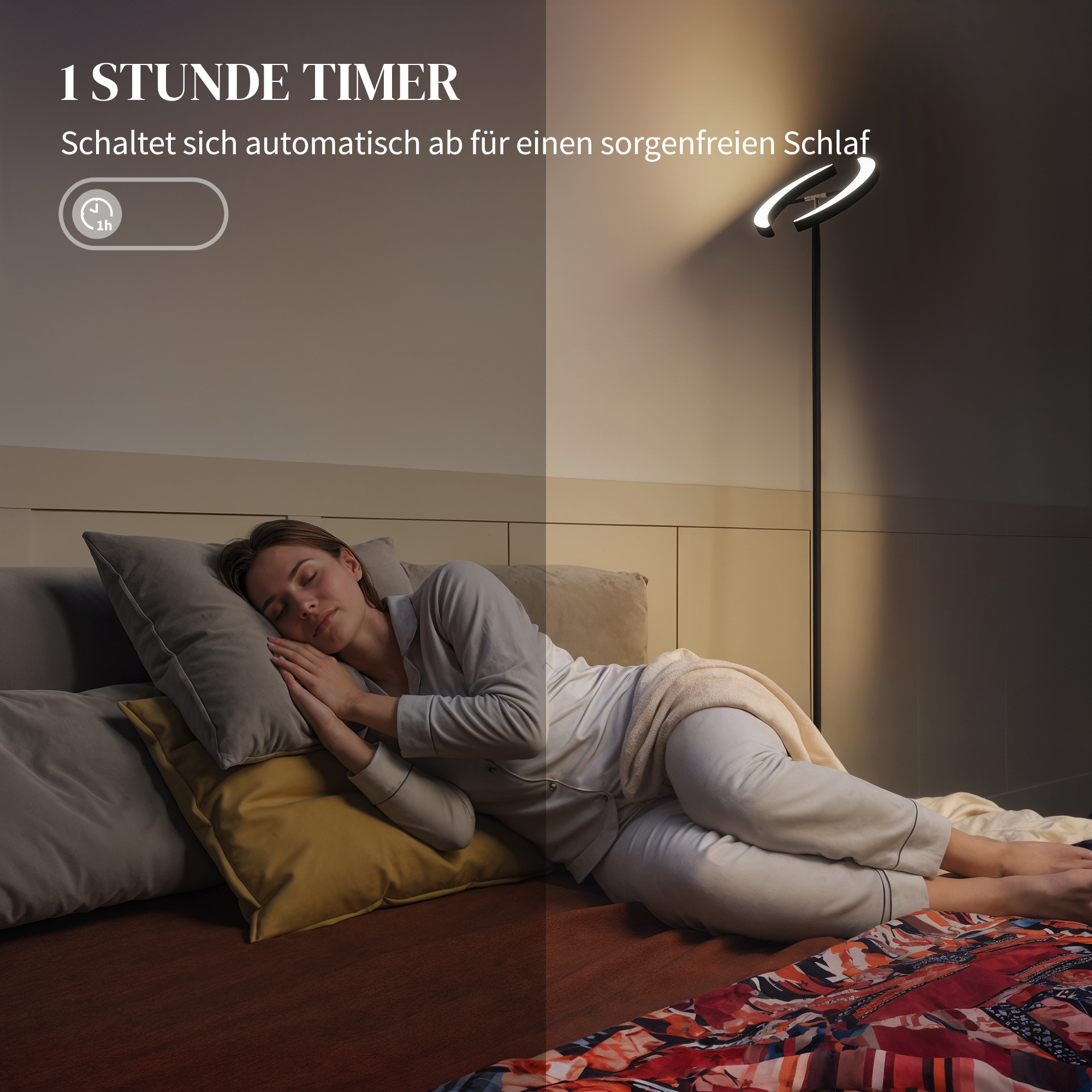 RGB Stehlampe, dimmbare Lampe mit mehrfarbigen Beleuchtungsmöglichkeiten, drehbar, Schwarz