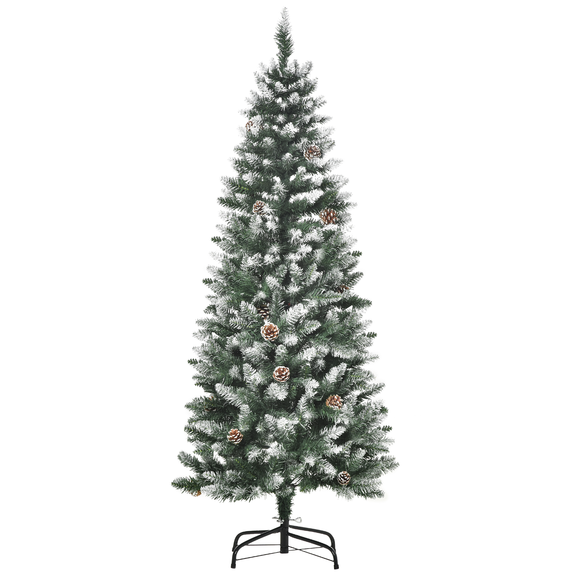 Weihnachtsbaum, 630 Zweige, 37 Zapfen, verschneite Spitzen, feuerfest, 150 cm