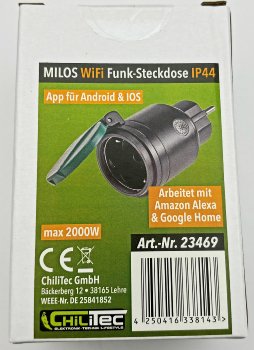 MILOS WiFi AP Funk-Steckdose IP44, Android + iOS- App,Alexa/Google tauglich
