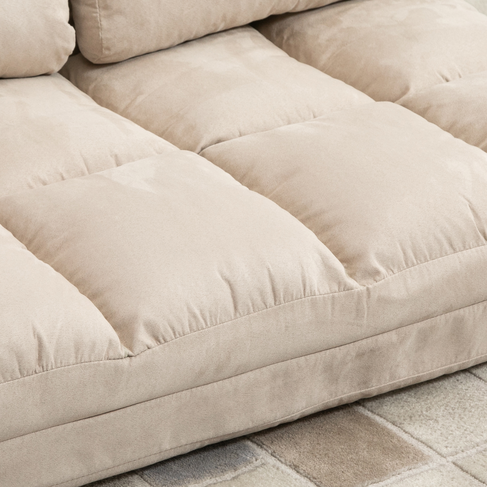 2-in-1 Bodensessel, Rückenlehne, Verstellbar, 102 x 73 x 60 cm, Beige