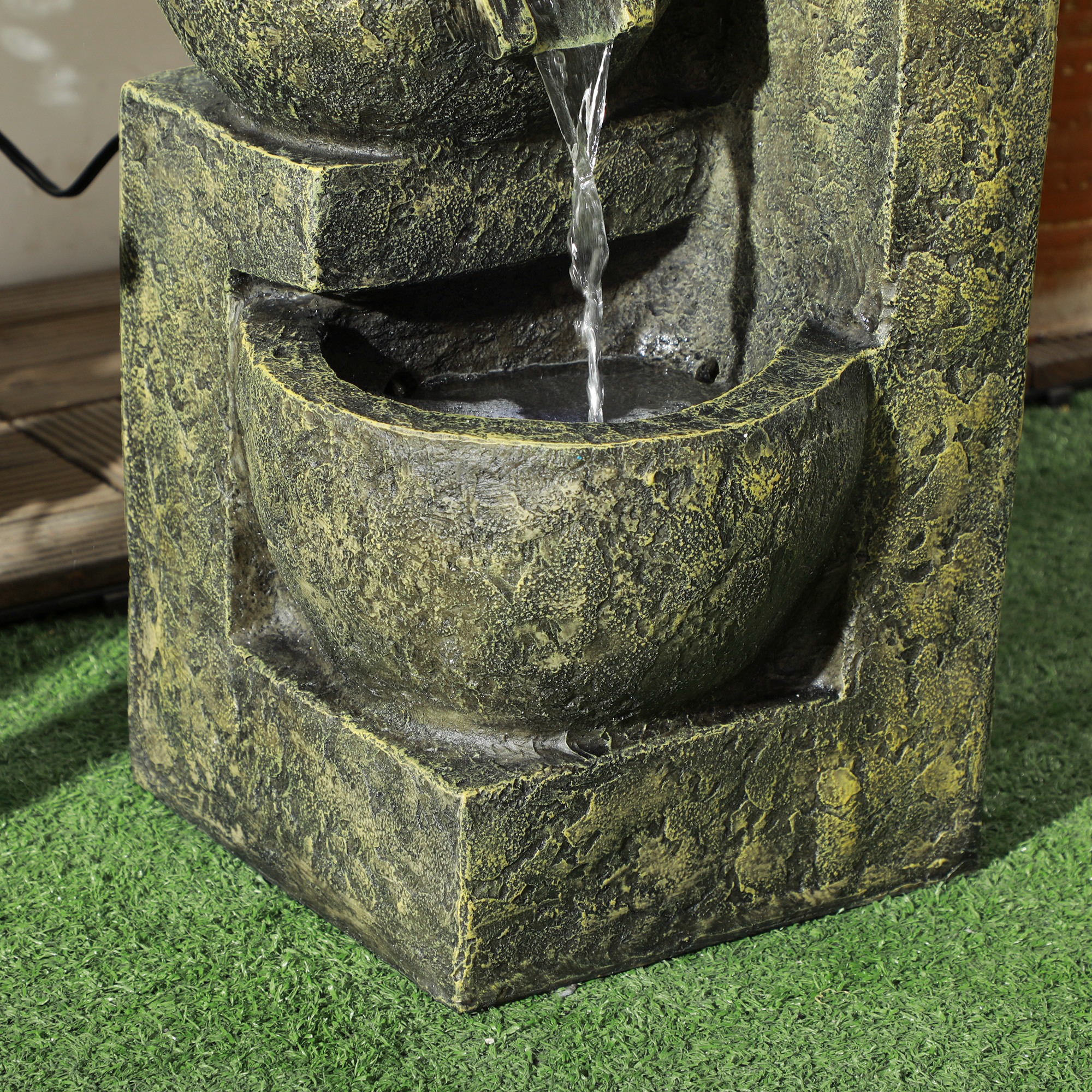 Gartenbrunnen Wasserbrunnen Brunnen, verstellbare Geschwindigkeit, 25 x 24 x 60 cm, Schwarz