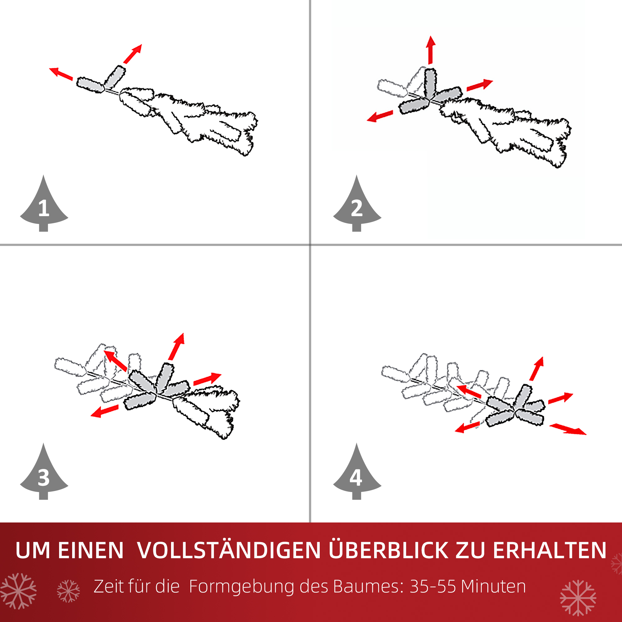 Weihnachtsbaum 180 cm künstlich Tannenbaum mit Kugeln, Glocken, Trommeln, Geschenkboxen, Christbaum mit 930 Spitzen, 12 Tannenzapfen Weihnachtsdeko inkl, Metallständer für drinnen