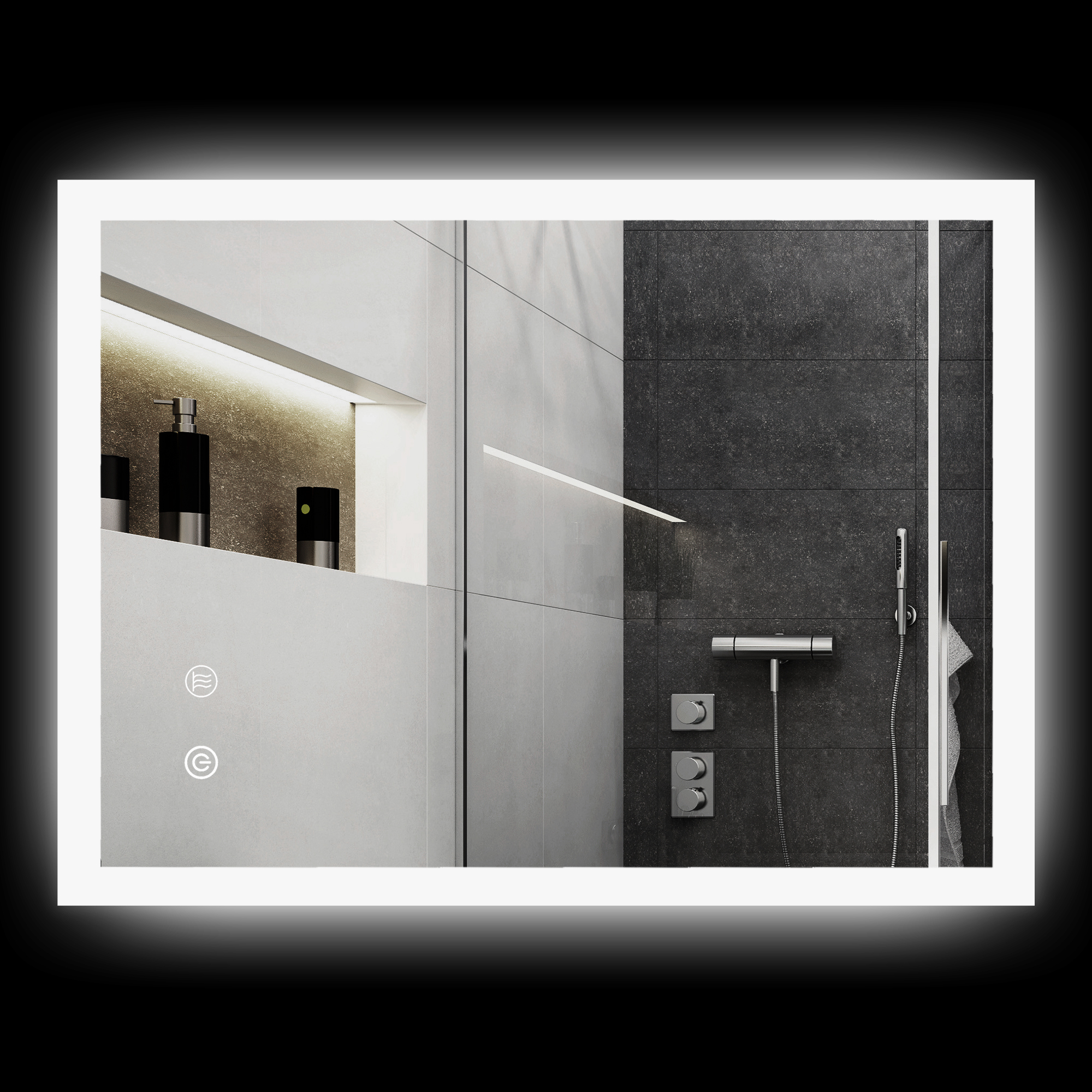 LED Badezimmerspiegel, Hintergrundbeleuchtung, Touch-Funktion, Memory-Funktion, kein Beschlagen, 80 x 60 cm LED Badezimmerspiegel, Hintergrundbeleuchtung, Touch-Funktion, Memory-Funktion, kein Beschlagen, 80 x 60 cm