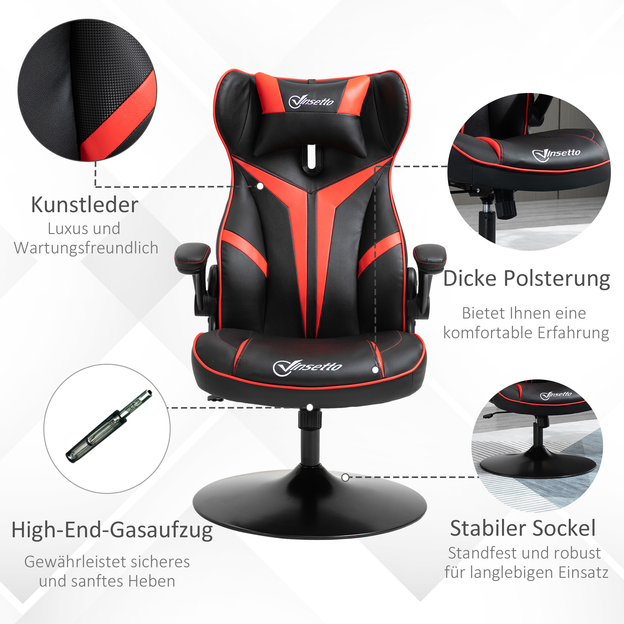 Gaming Stuhl ergonomischer Computerstuhl mit Wippfunktion Drehstuhl höhenverstellbar Stahl Schwarz+Rot 67 x 70 x 106-112 cm