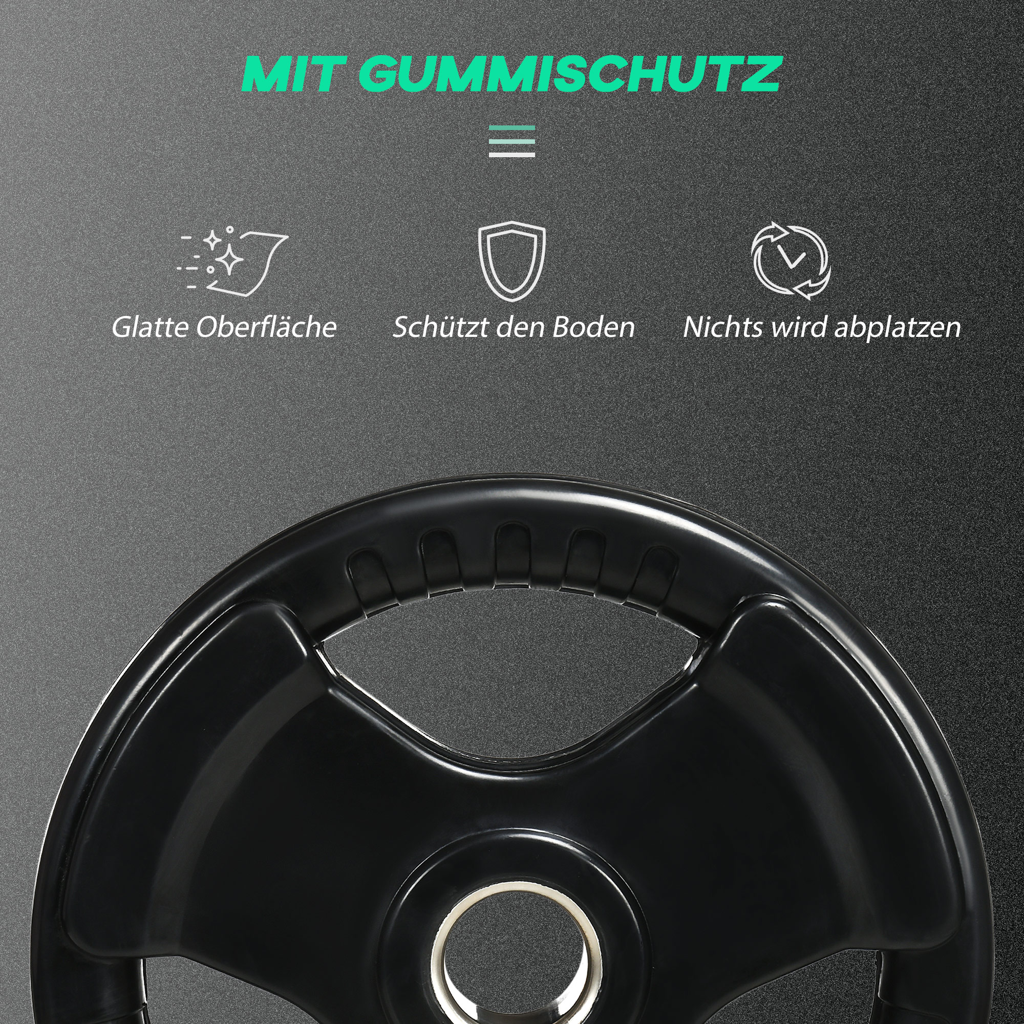 Hantelscheibe, 2er-Set, 15 kg pro Scheibe, drei Griffe, bodenschonender Gummimantel, Metall