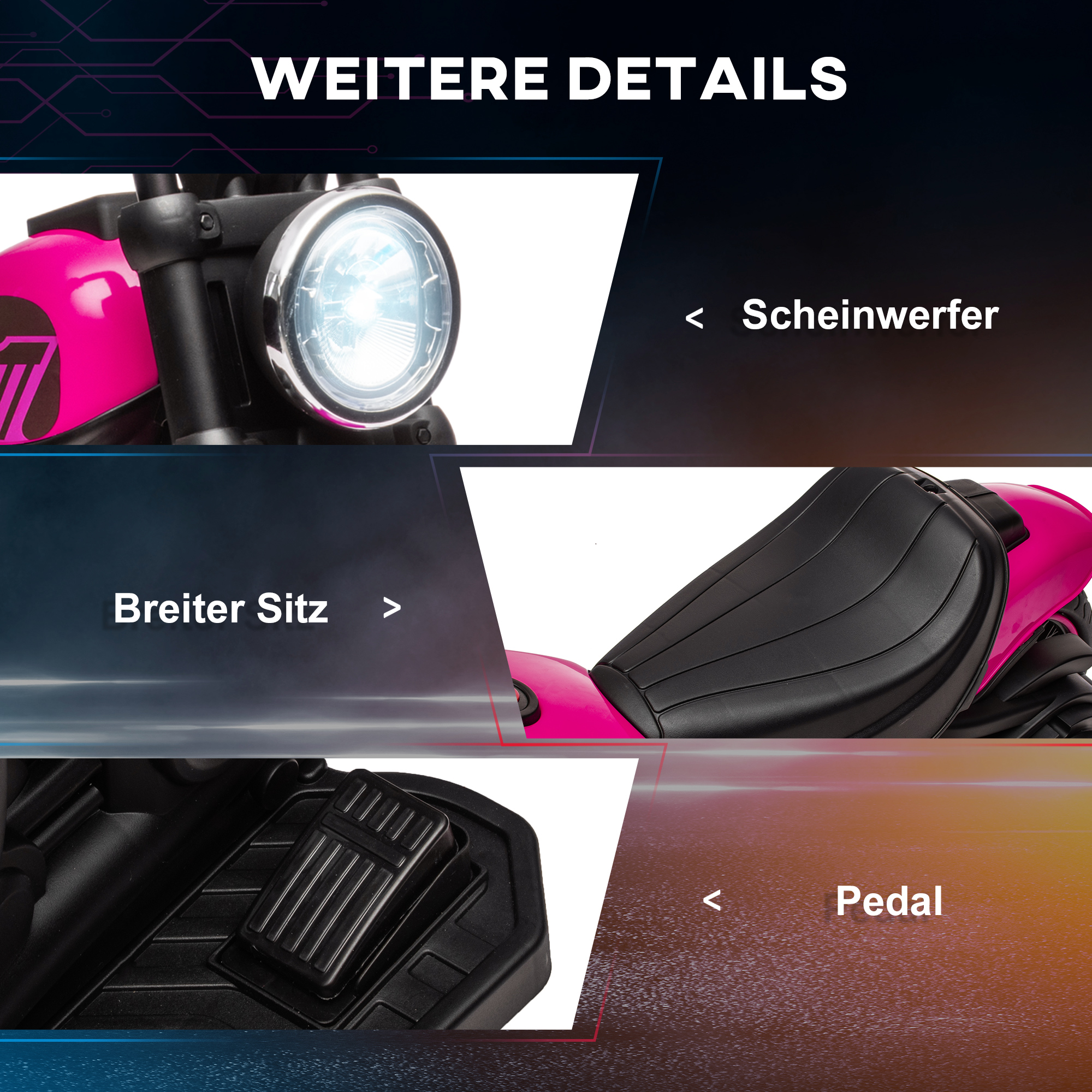 Elektro-Kindermotorrad mit Stützrädern, Scheinwerfer, 1,5 bis 3 km/h, für Kinder 1,5 bis 3 Jahren, pink