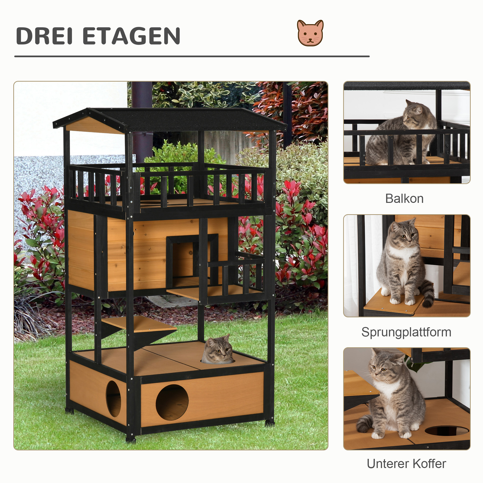 Katzenhaus Katzenhütte Outdoor Katzenhaus, wetterbeständig, 75,5 cm x 75 cm x 137 cm, Gelb