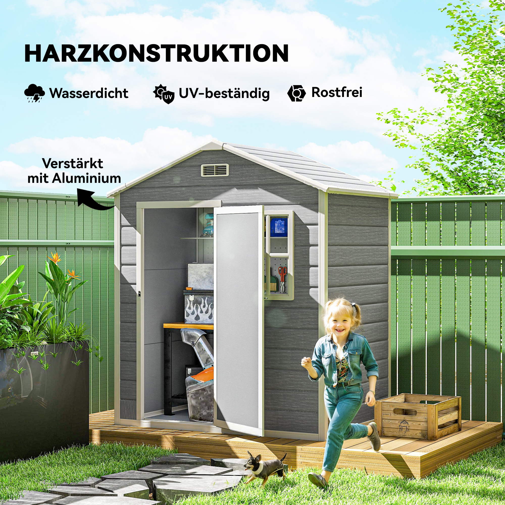 Gerätehaus 1,9m² 182 x 121 x 200cm Geräteschuppen mit Satteldach Boden Abschließbarer Tür