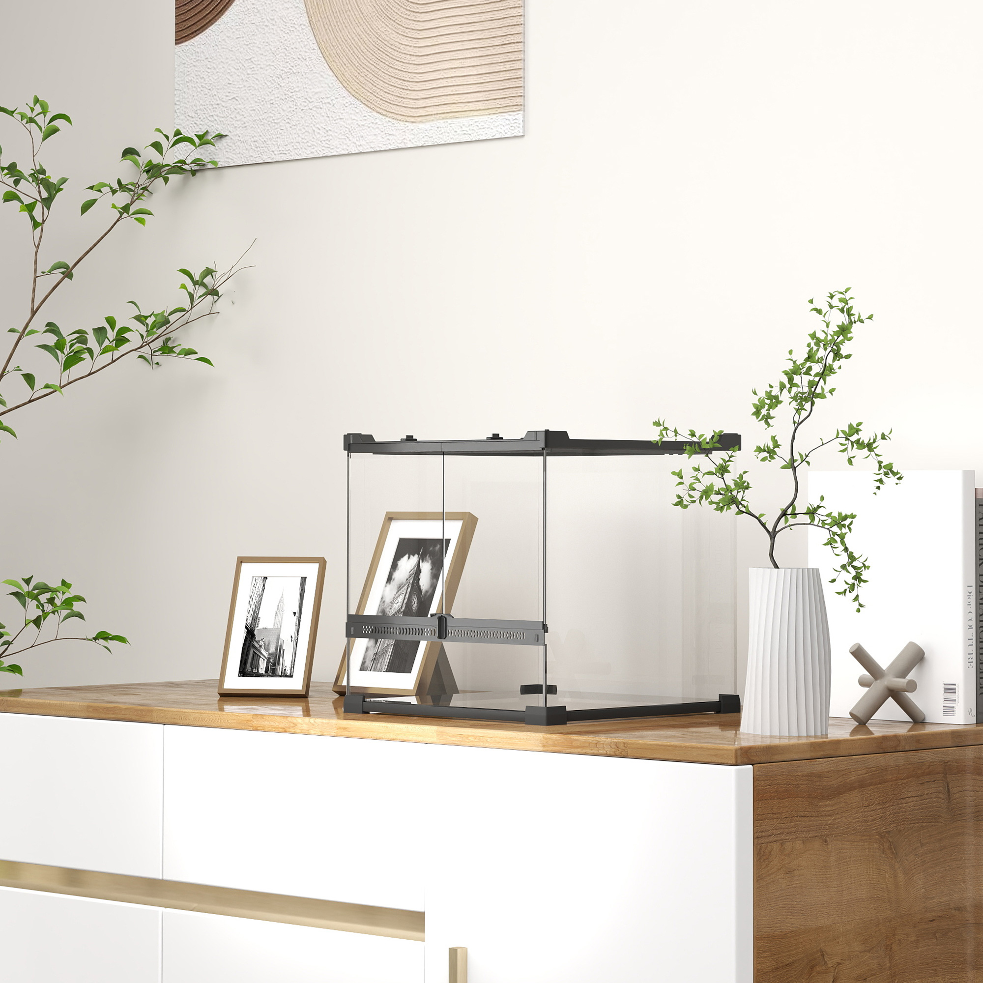 Glas-Terrarium für Reptilien, erhöhter & wasserdichter Boden, Knopfschloss