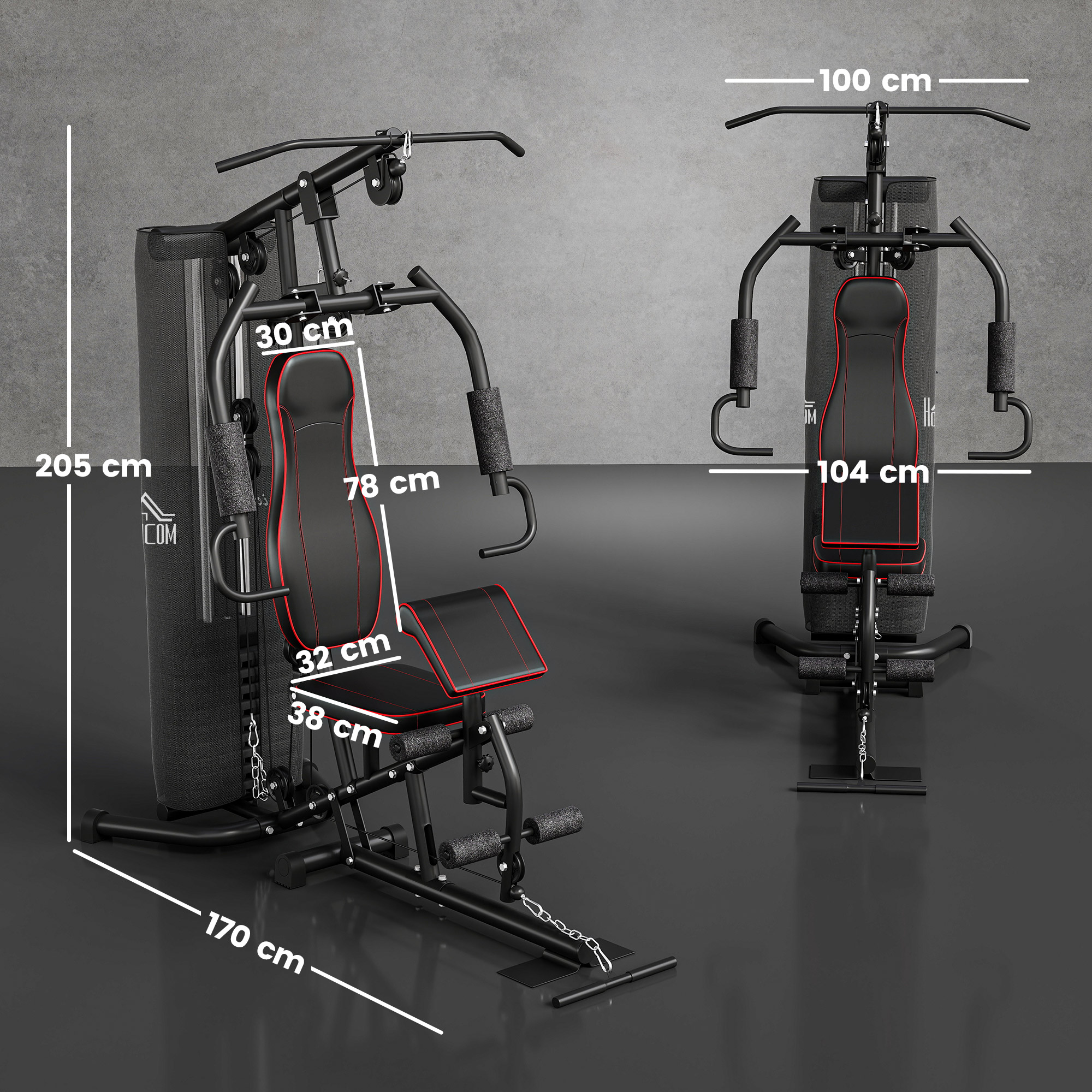 Heimtrainer, Trainingsstation, Hantelbank, Brustpresse, Stahl, 170x104x205 cm, Schwarz