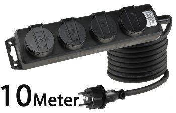 Gartensteckdosenleiste für Außen, 4-fach, IP44, H07RN-F 3G1,5mm², Zuleitung 10m Gartensteckdosenleiste für Außen, 4-fach, IP44, H07RN-F 3G1,5mm², Zuleitung 10m