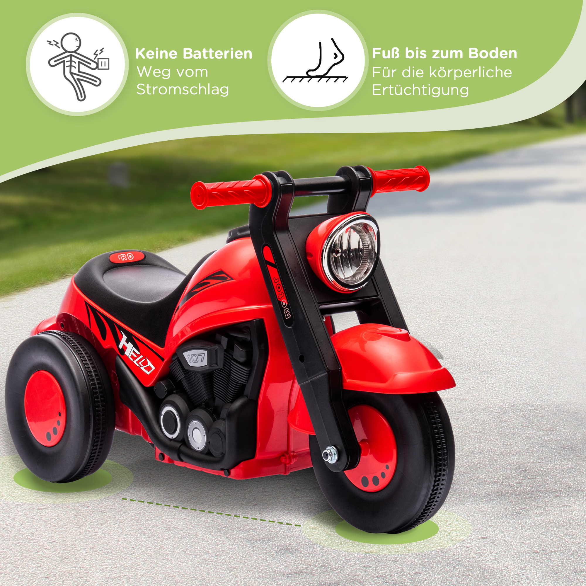Rutschauto, Motorrad-Design, Musik und Seifenblasen, für 2-5 Jahre, Rot