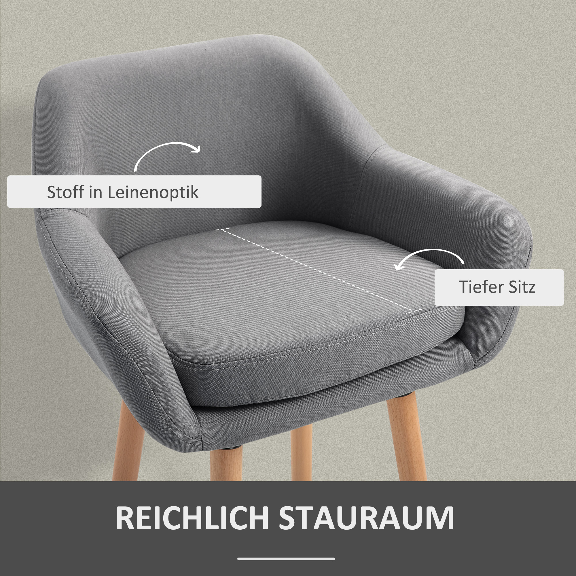 2er-Set Barhocker, inkl, Fußstütze, Massivholz, 55 cm x 48c m x 100 cm,  Grau