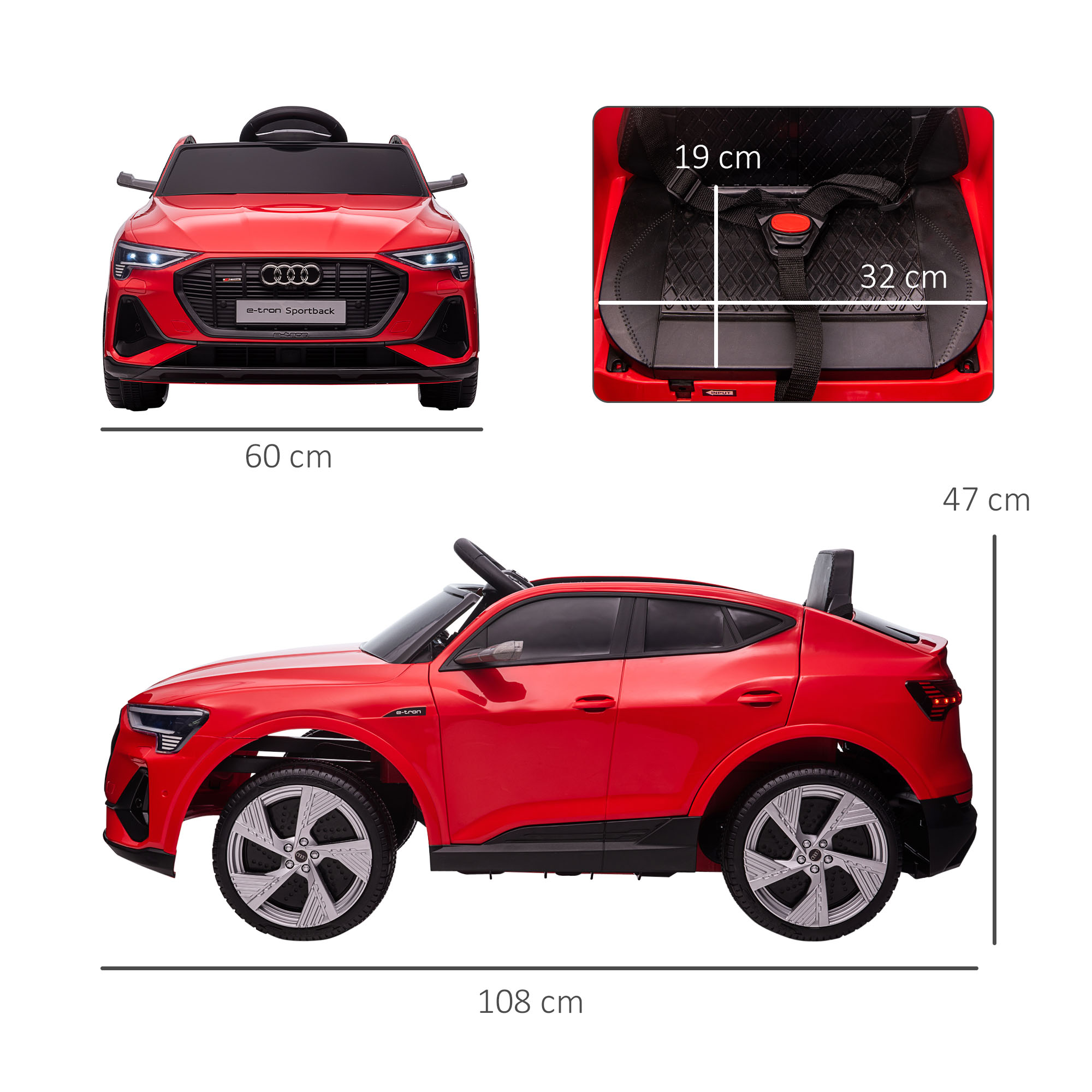 Kinder-Elektroauto, bis 5 km/h, mit Sicherheitsgurt, Fernbedienung, Scheinwerfern, Musikfunktion, rot