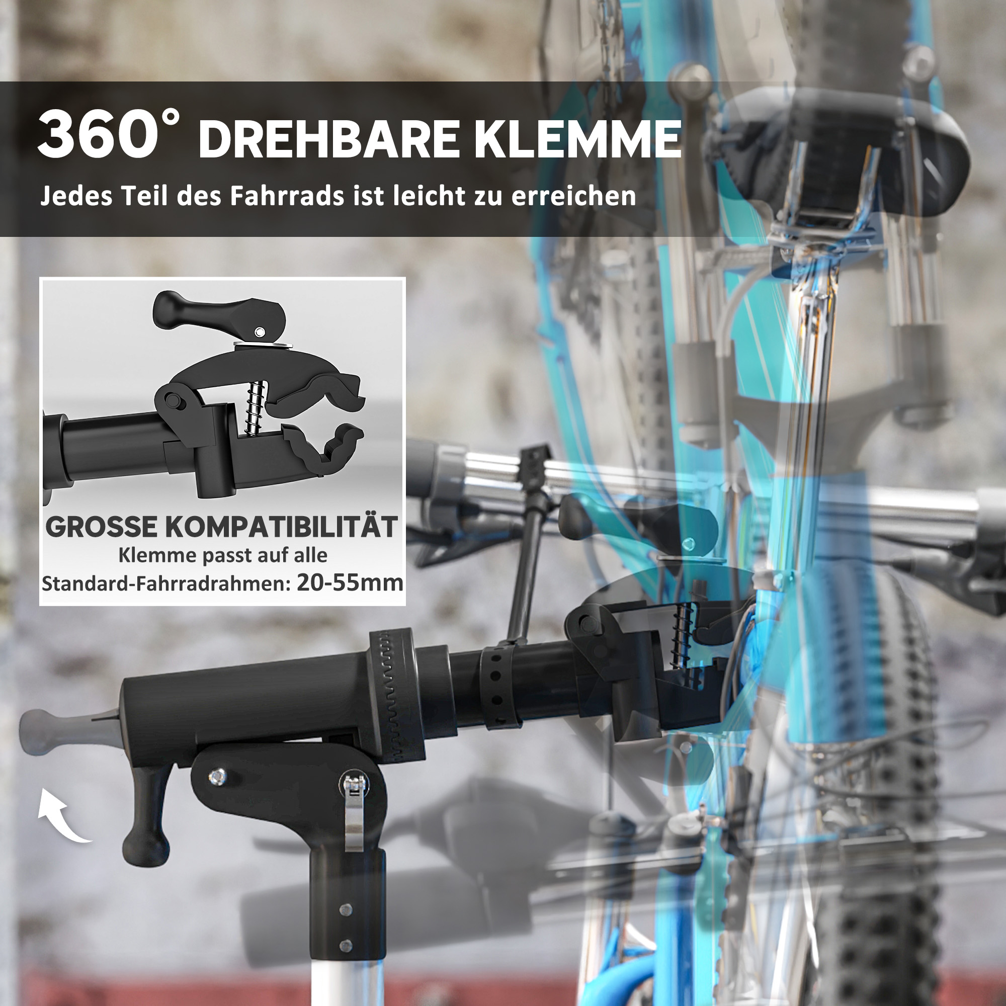 Fahrrad-Reparatur-Ständer, Halter für Fahrräder zum Warten und Reparieren, 40 kg belastbar, höhenverstellbar, Schwarz