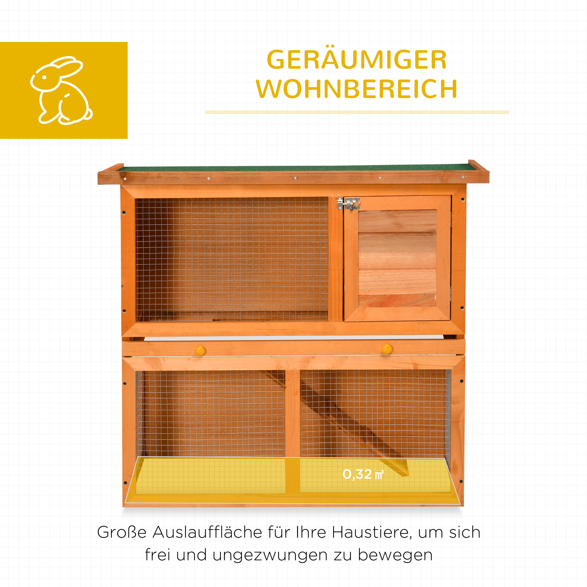 Kleintierstall 2 Ebenen wetterbeständig Tannenholz Natur + Grün