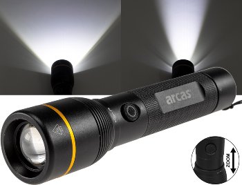 LED-Taschenlampe ARCAS mit Akku 10W, 1000lm, Zoom, Powerbankfunktion LED-Taschenlampe ARCAS mit Akku 10W, 1000lm, Zoom, Powerbankfunktion