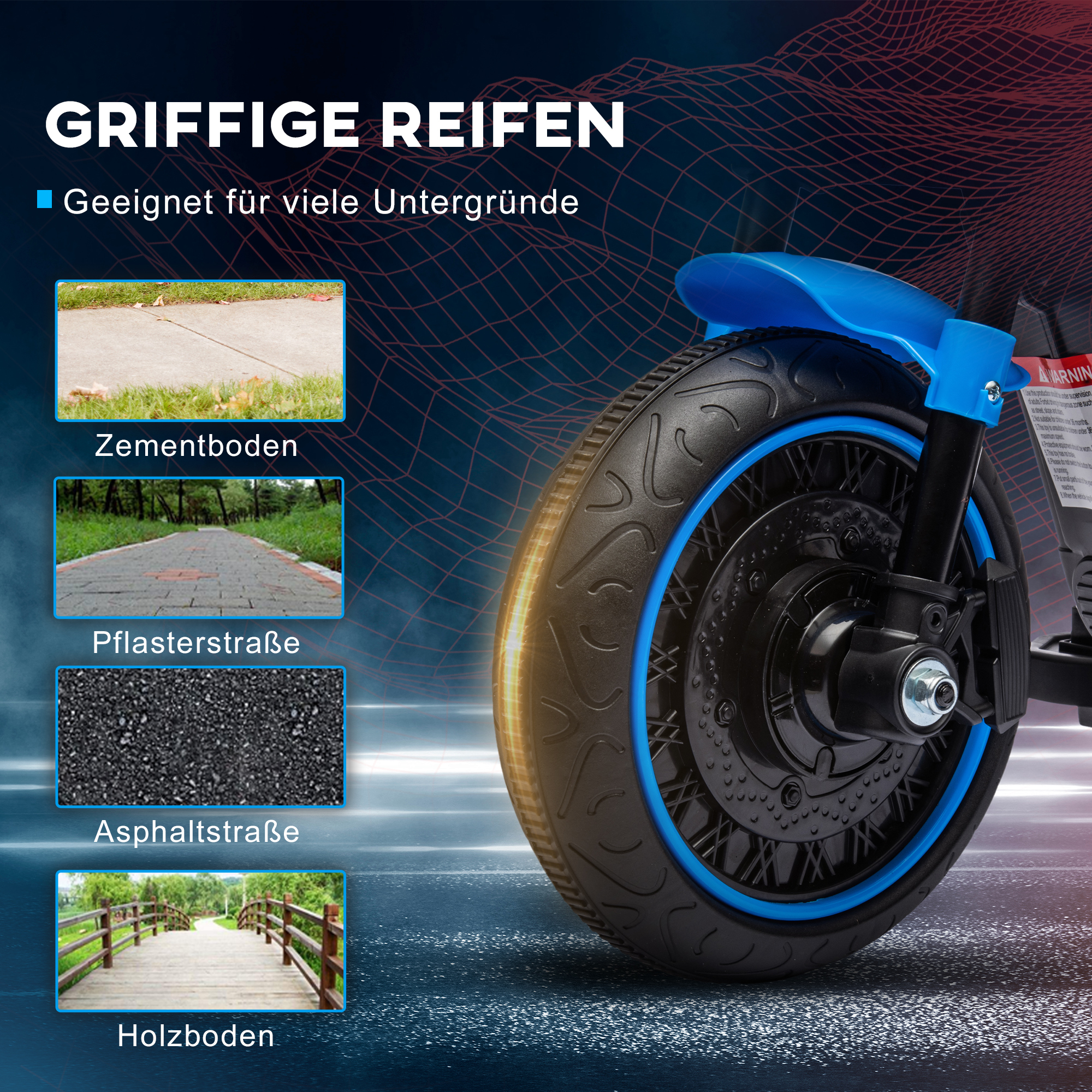 Elektro Kindermotorrad, Elektrisches Kinderfahrzeug, mit Scheinwerfer, 3 km/h, Blau + Schwarz