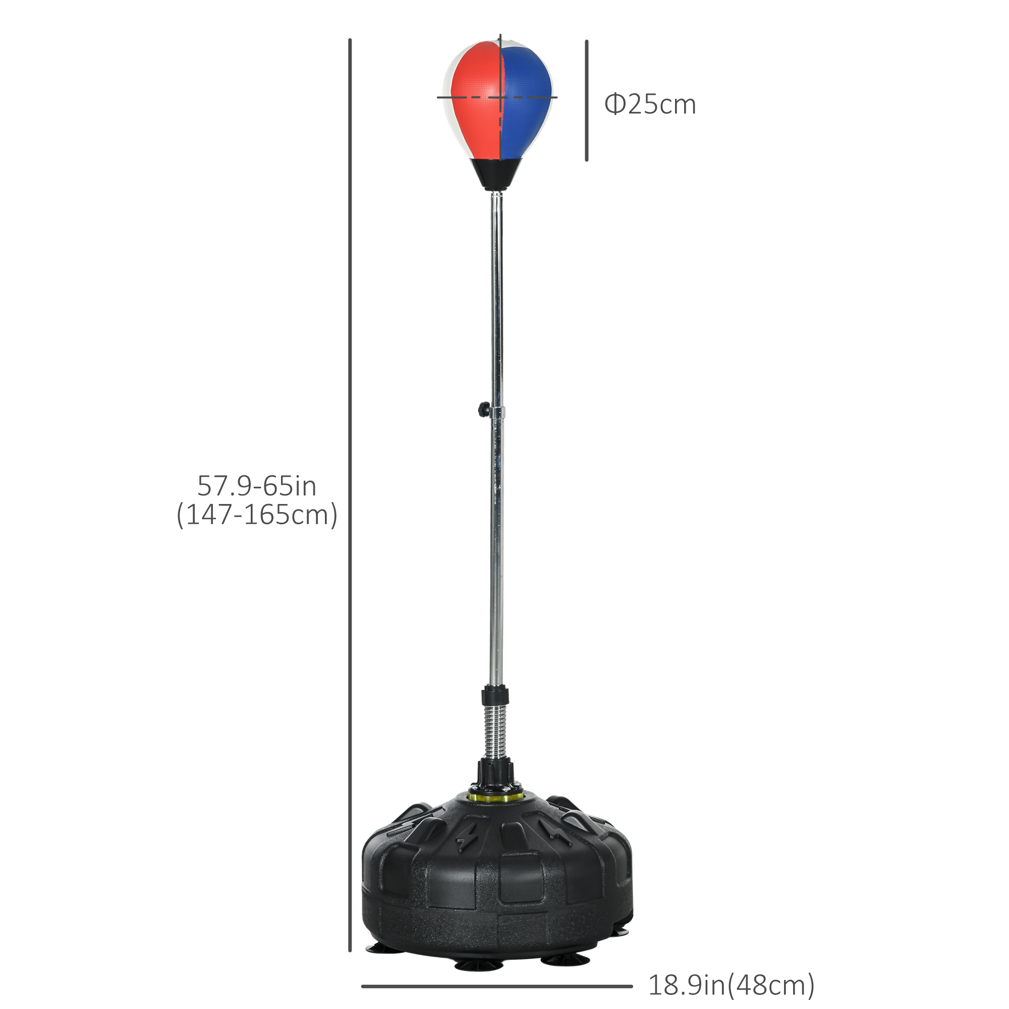 Punchingball, höhenverstellbar 147-165cm, befüllbarer Standfuß, Stahl, Schwarz+Rot+Weiß