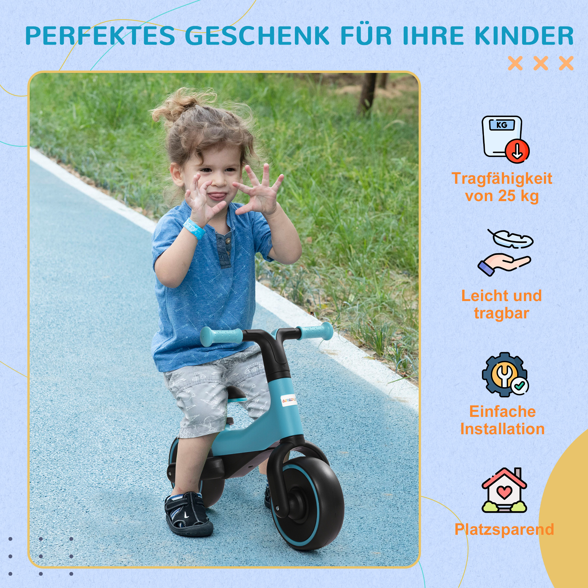 Laufrad für Kinder 1,5-3 Jahre, Leichtbau: nur 3,5 kg, höhenverstellbarer Sitz, Metallrahmen, Blau